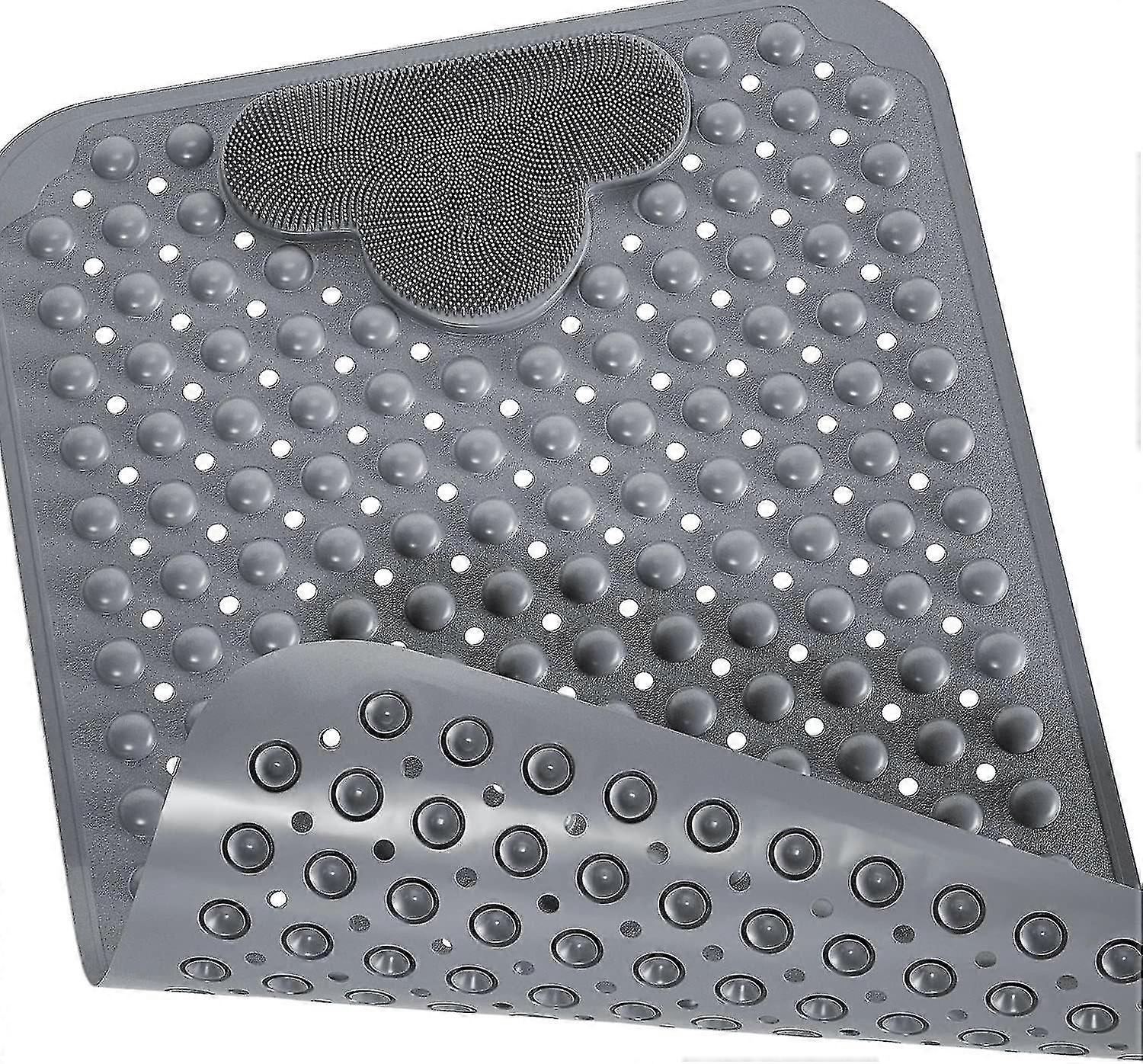 발 마사지가 있는 미끄럼 방지 샤워 매트, TPE 소재, 욕조 및 샤워 바닥용 세척 가능 및 부드러움, 40x70cm 회색