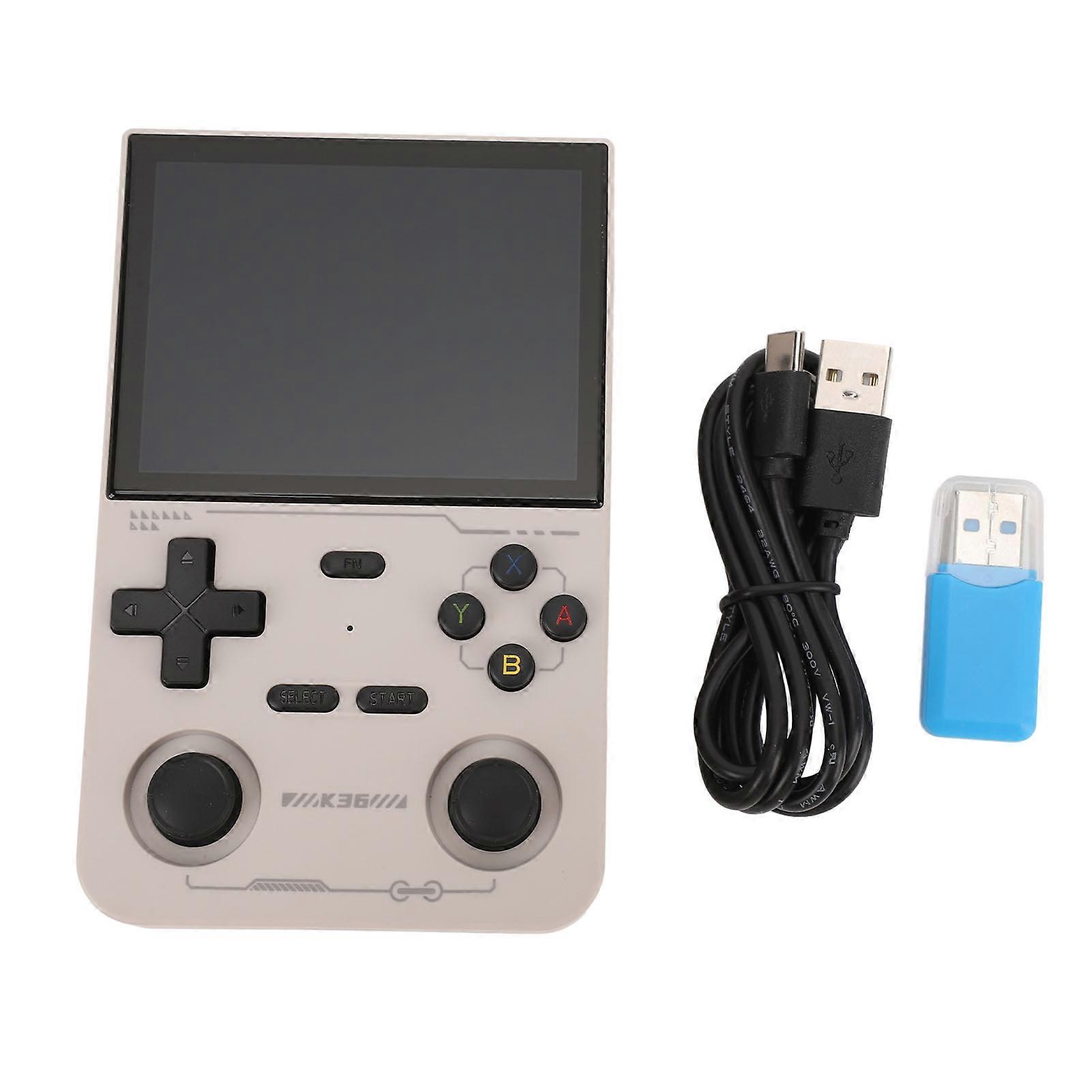 White Handheld Retro Gaming Console - Dual 3D Joysticks, 3.5" IPS Screen, Open Source