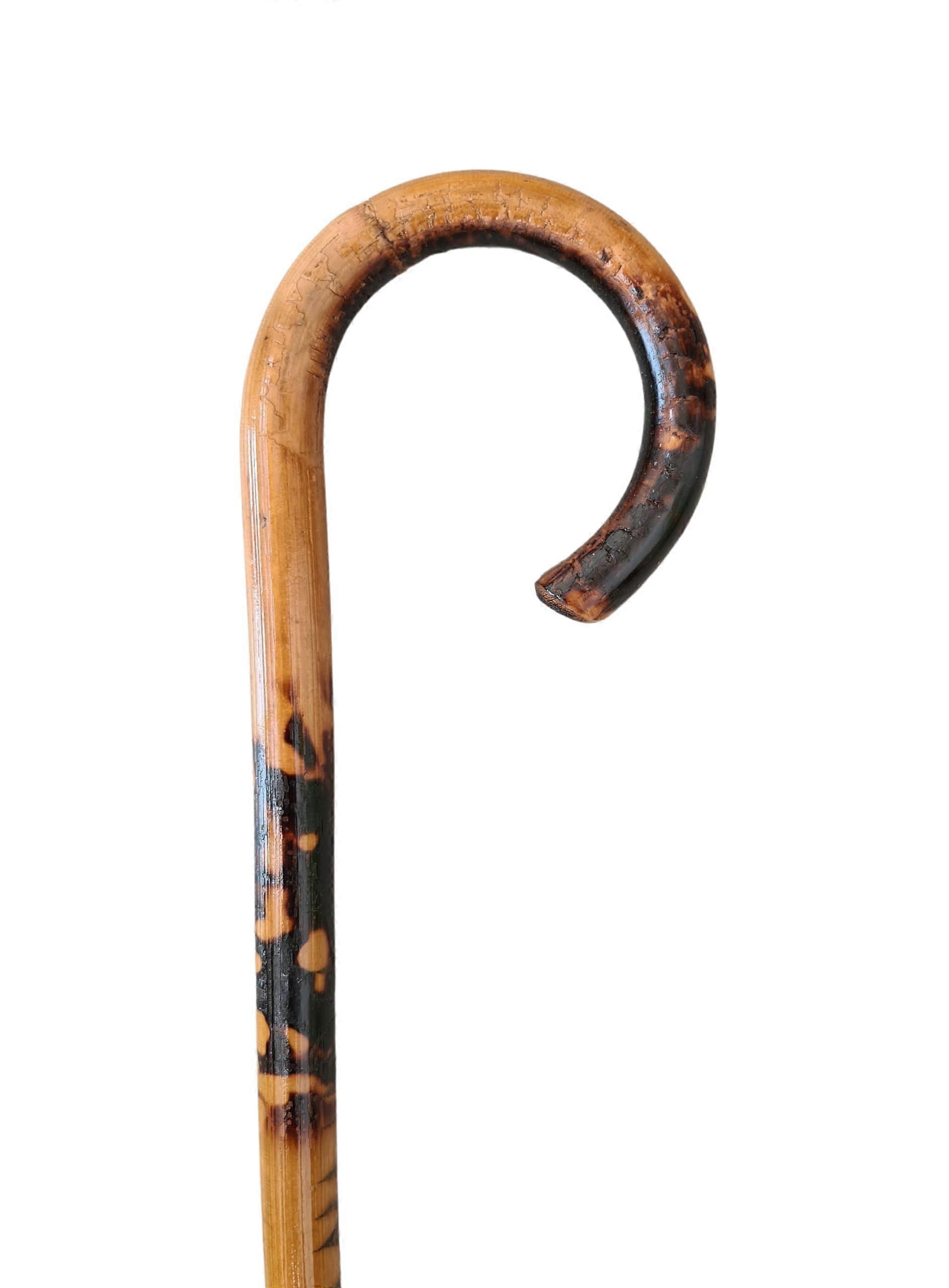 's Walking Stick Round Hook Stick Prawdziwy kij z drewna Jasnobrązowy z czarnymi punktami ognia Wykonany z drewna kasztanowego z kapslem Stick Standard