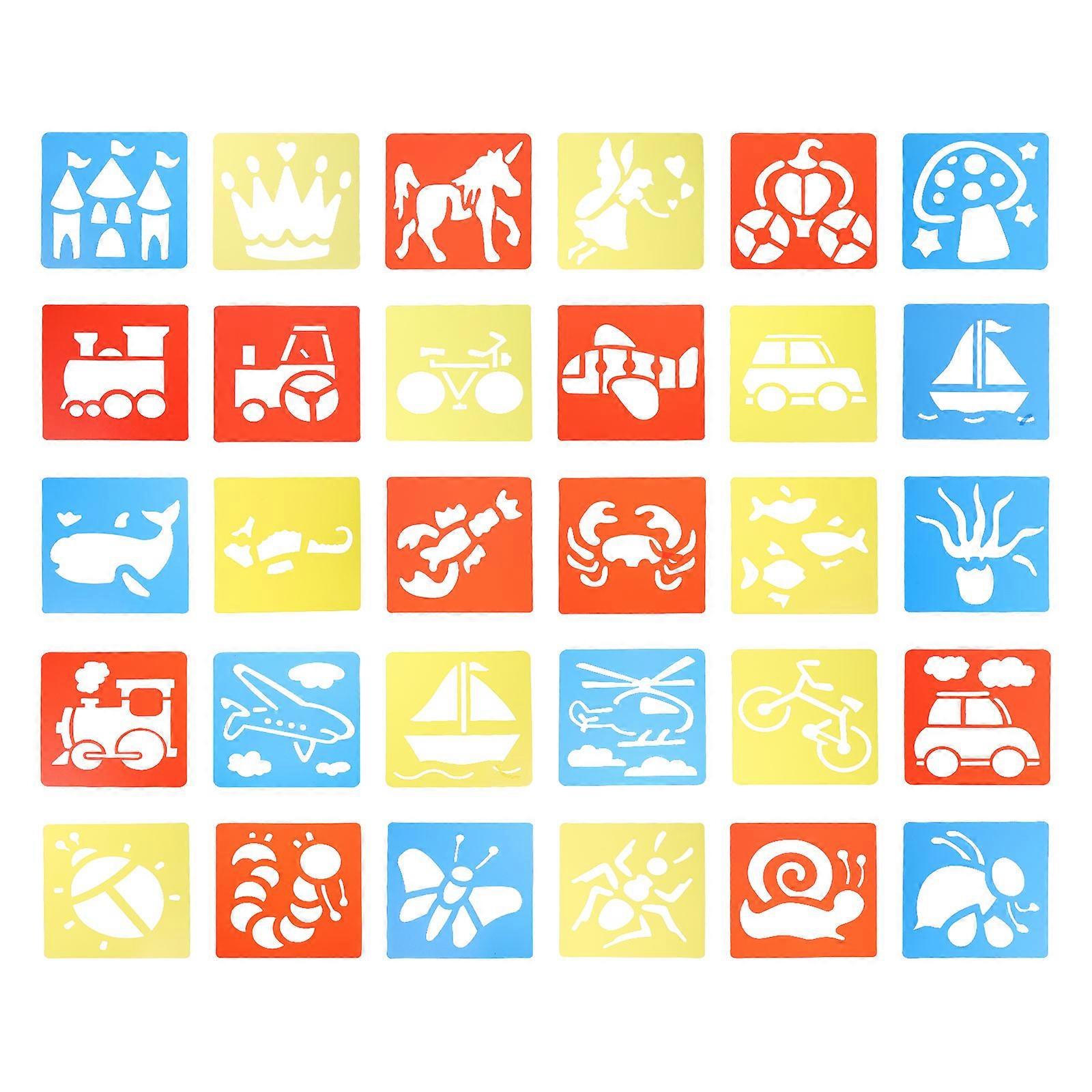 30pcs Portable PP Drawing Stencils Multi Theme Templates for Creative Painting & DIY Crafts – Includes Insects, Underwater, Vehicles &