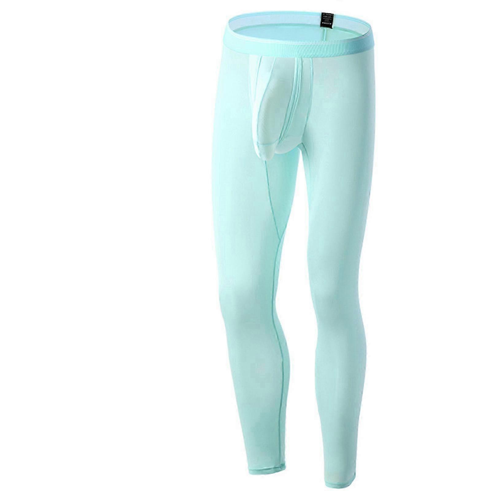 Men's Lightweight Quick-Dry Sports Leggings Ultrathin Athletic Base Layer Pants Light Blue Ice Silk Fabric