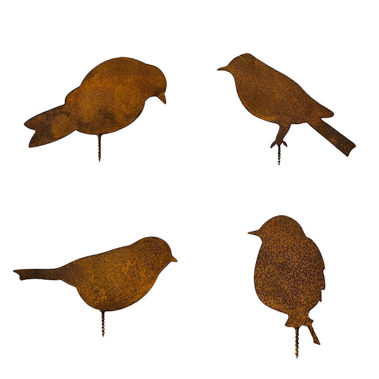 Rust Birds Decoration Set - 4 Patina Metal Birds with Screws for Garden, Fence, and Indoor Home Decor