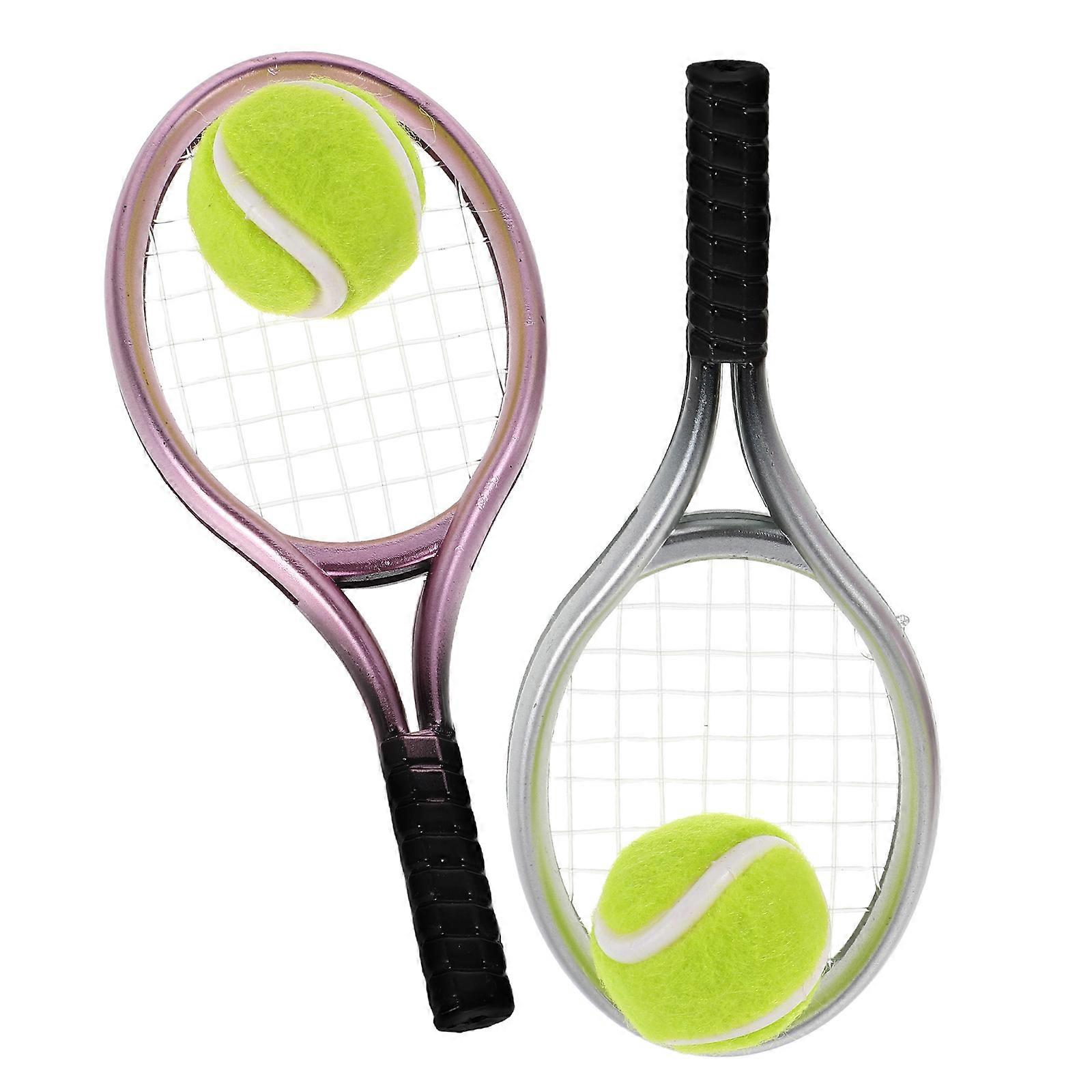 Mini Tennis Racket Set with Balls – Realistic Doll Accessories for Mini Sports Decor, Portable Ornaments for Play, DIY & Home Display
