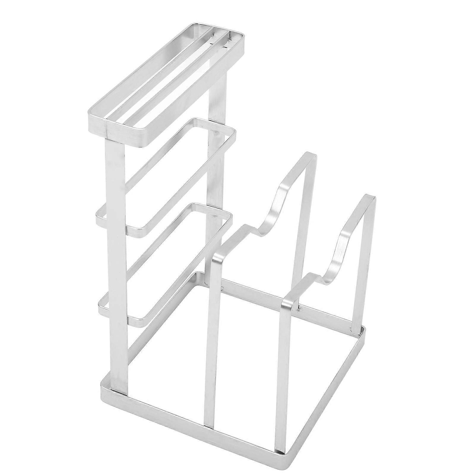 Stainless Steel Pot Lid Stand Chopping Board Rack Kitchen Accessory Use Silver 23.5x15x15cm Wall-free Placement 1Pack