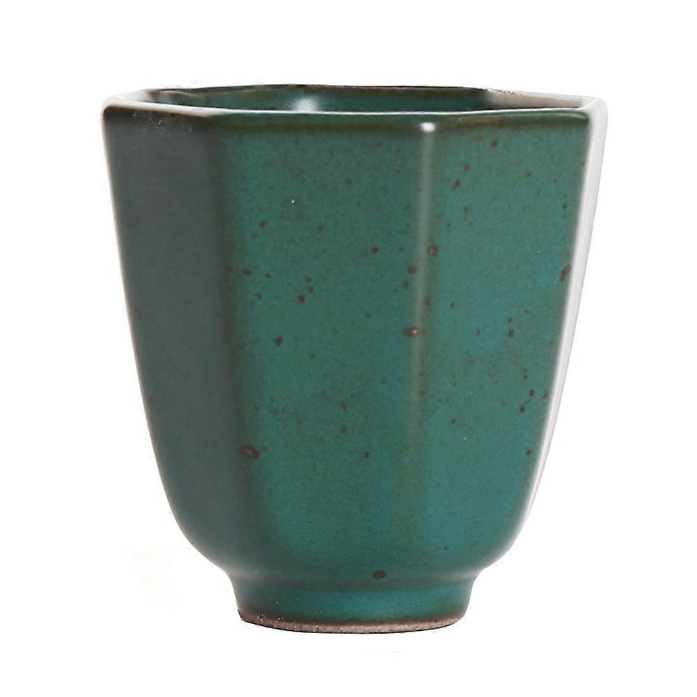 Ceramic Tea Cup Antique Drinking Serving Octagonal Green 5.8X5.5X5.5CM 1Pcs