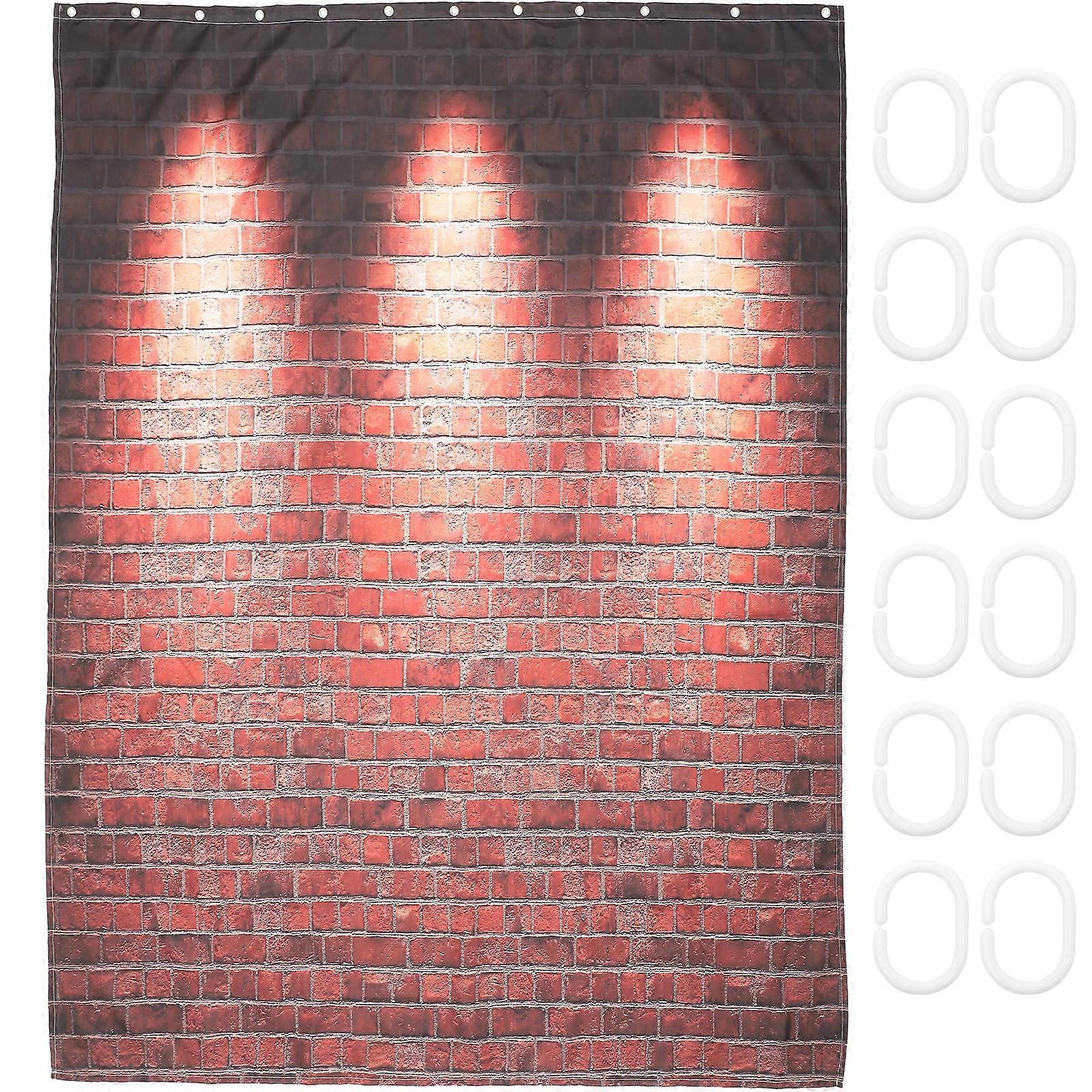 Retro Tile-Design Shower Curtain Polyester Bathroom Use Rectangular Shape 180x150x0.1cm Privacy Protection 1 Set