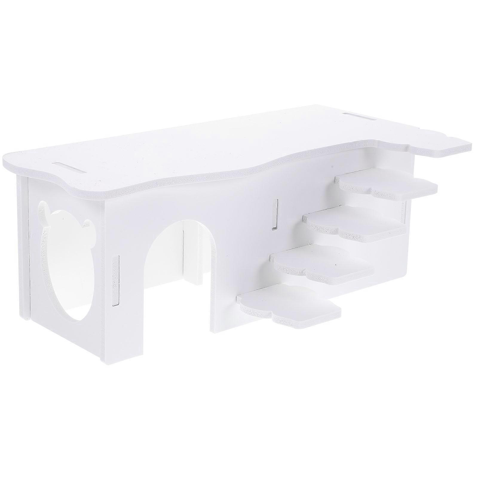 The **Hamster Ladder Hideout House With Stairs (White PVC)** is a small pet accessory designed for rodents like hamsters, guinea pigs, and