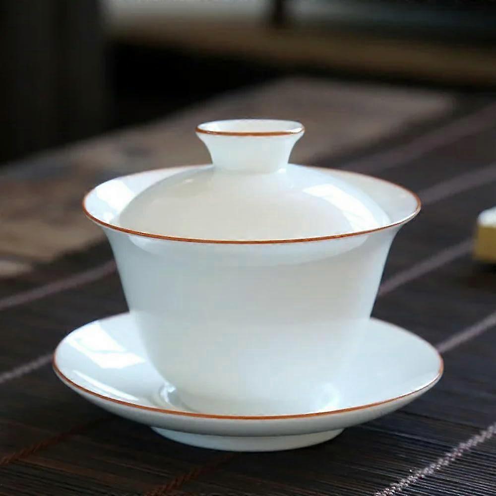 White Porcelain Gaiwan 190 ml Tea Bowl with Lid, Hand-Drawn Lotus Design, Puer City Soup Terrine Cup