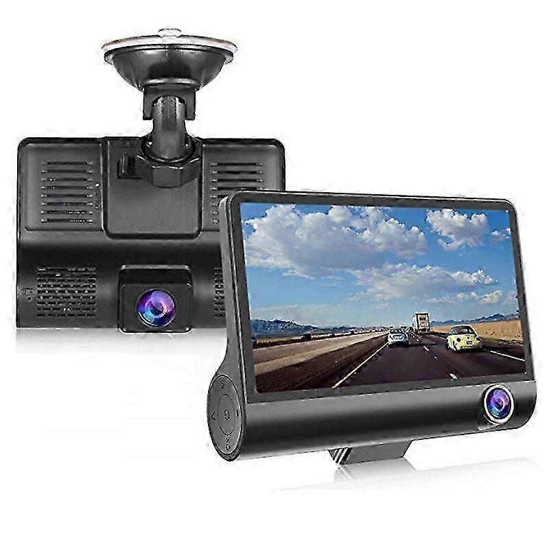 High Definition Car Dash Camera with Large Screen, Triple Camera Setup, Reversing Video Functionality, and Drive Recorder Feature