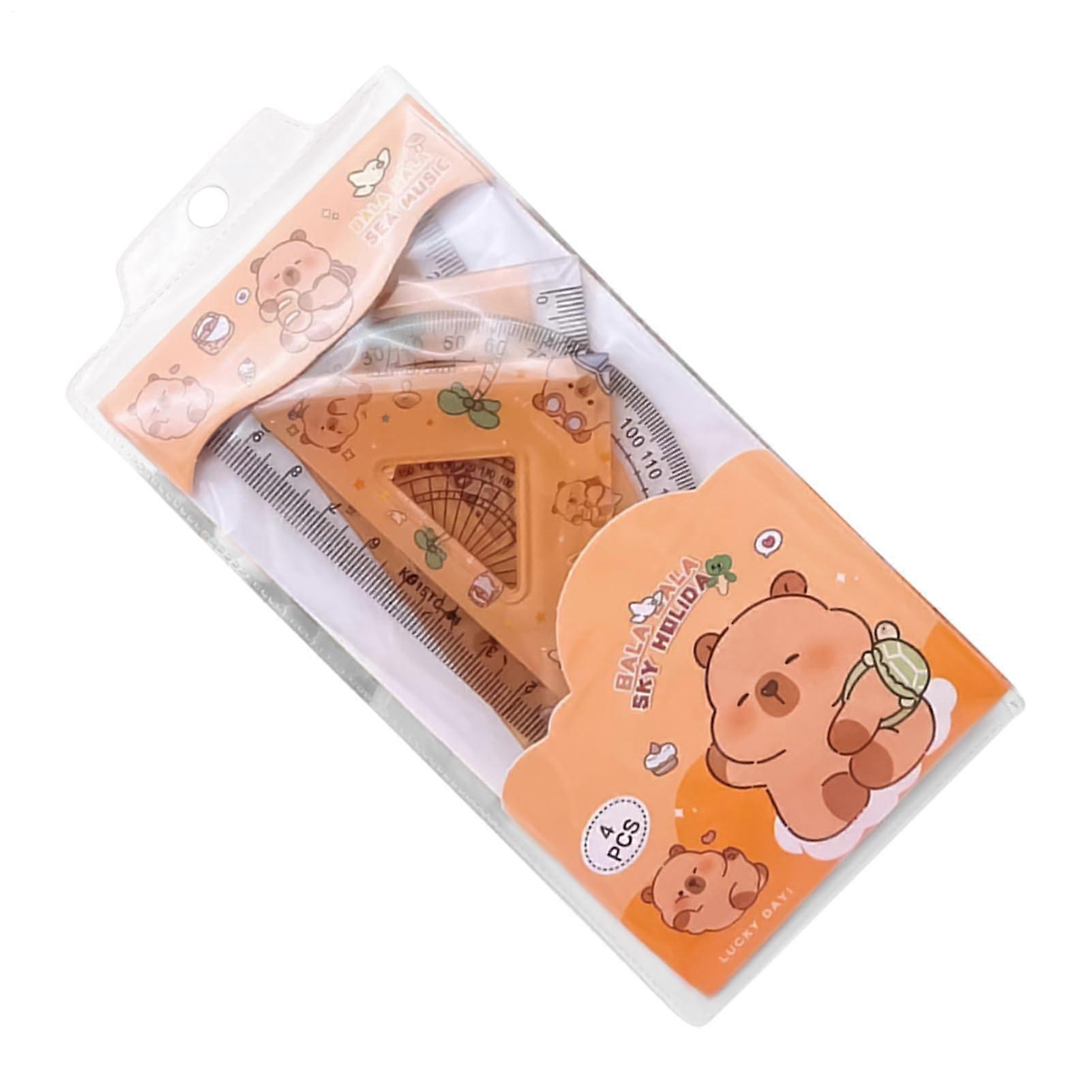 Geometry Ruler Tool Set 4X Capybara Measuring Kit Protractor Drawing Tools Student Stationery Pack Math Class Supplies
