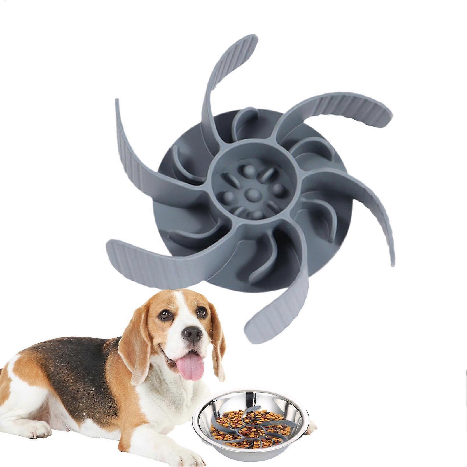 Slow Feeding Dog Bowl Insert, Anti-Choking Silicone, Non-Slip With Suction Cups, Gray, 6.69x6.69x1.38 In, For All Dog Sizes