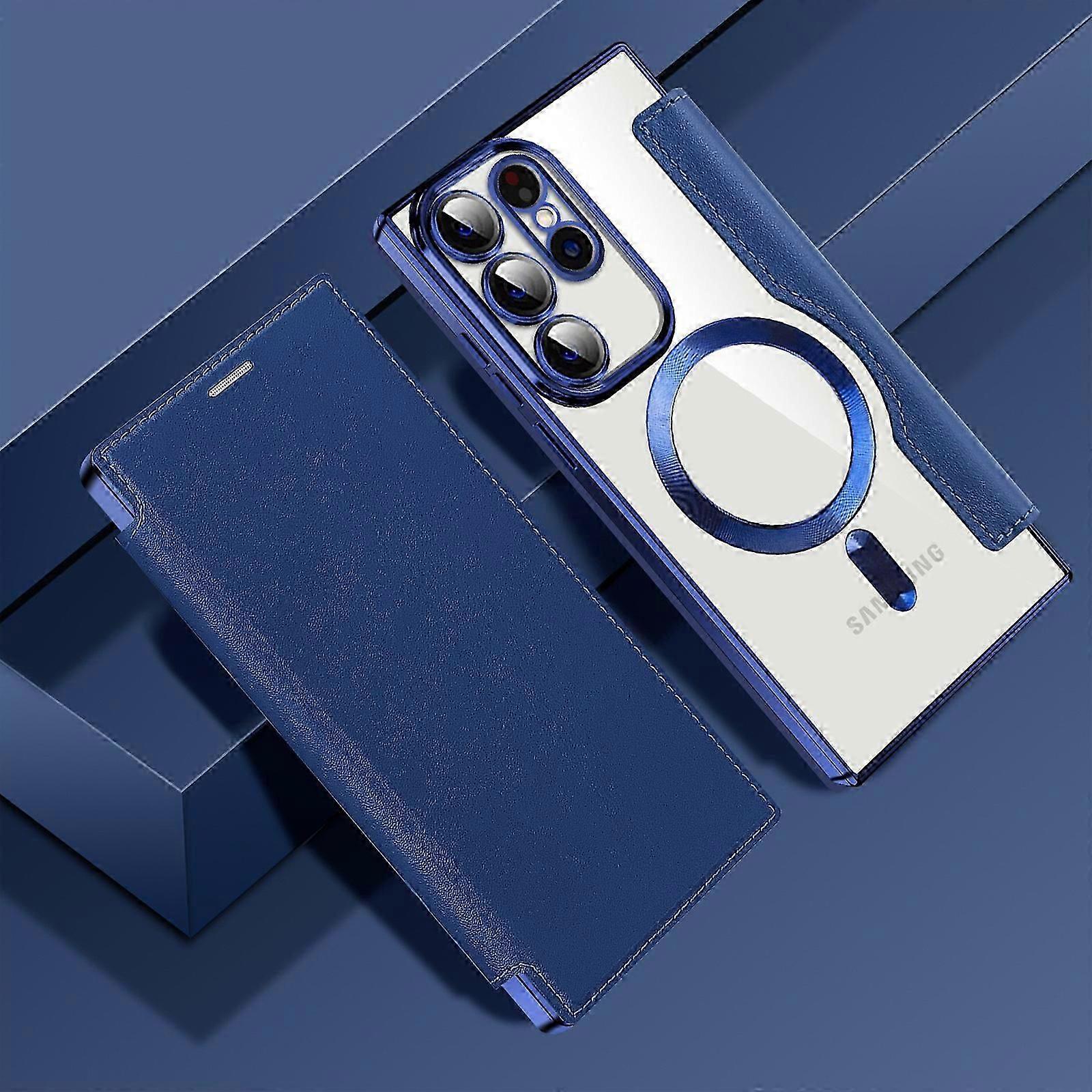 Magnetic Electroplated Flip Case for Samsung S24 with Camera Lens Protector, Soft Clear TPU Shockproof, Anti-Scratch Phone Case