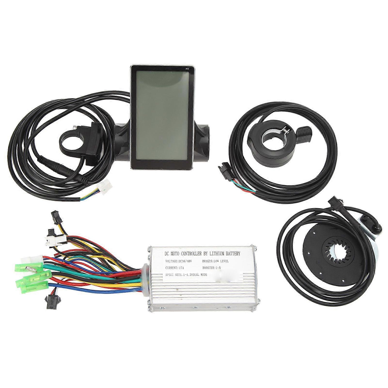 17A DC 36V 48V Controller with SM Connector Double Light Cable Waterproof M5 Panel Thumb Throttle Power Assist Sensor for 250W350W MotorYMQX)
