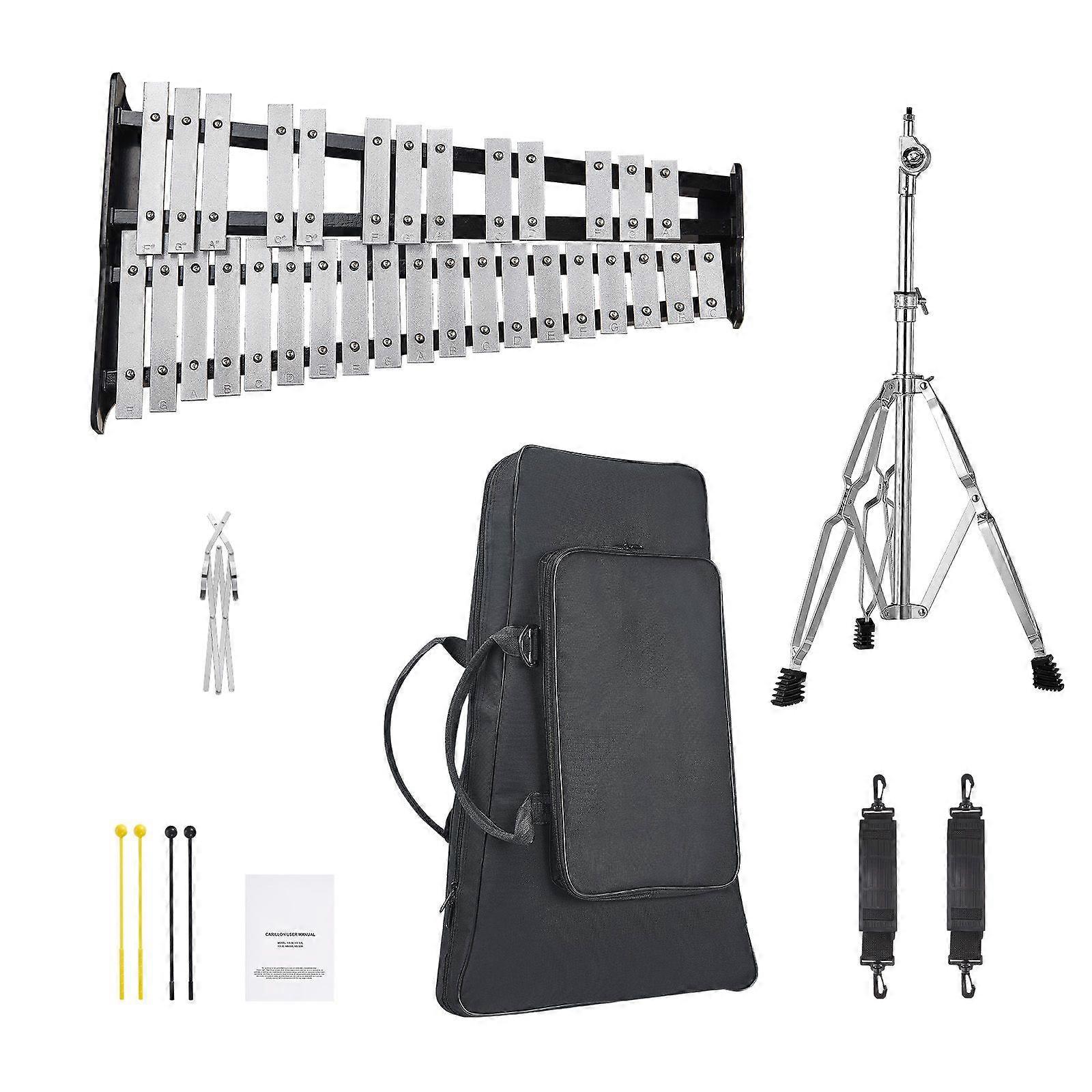 32 Note Glockenspiel Xylophone Bell Kit με Mallets, Drum Sticks, Music Stand, Ρυθμιζόμενη Βάση και Τσάντα Μεταφοράς για Φοιτητές & Ενήλικες