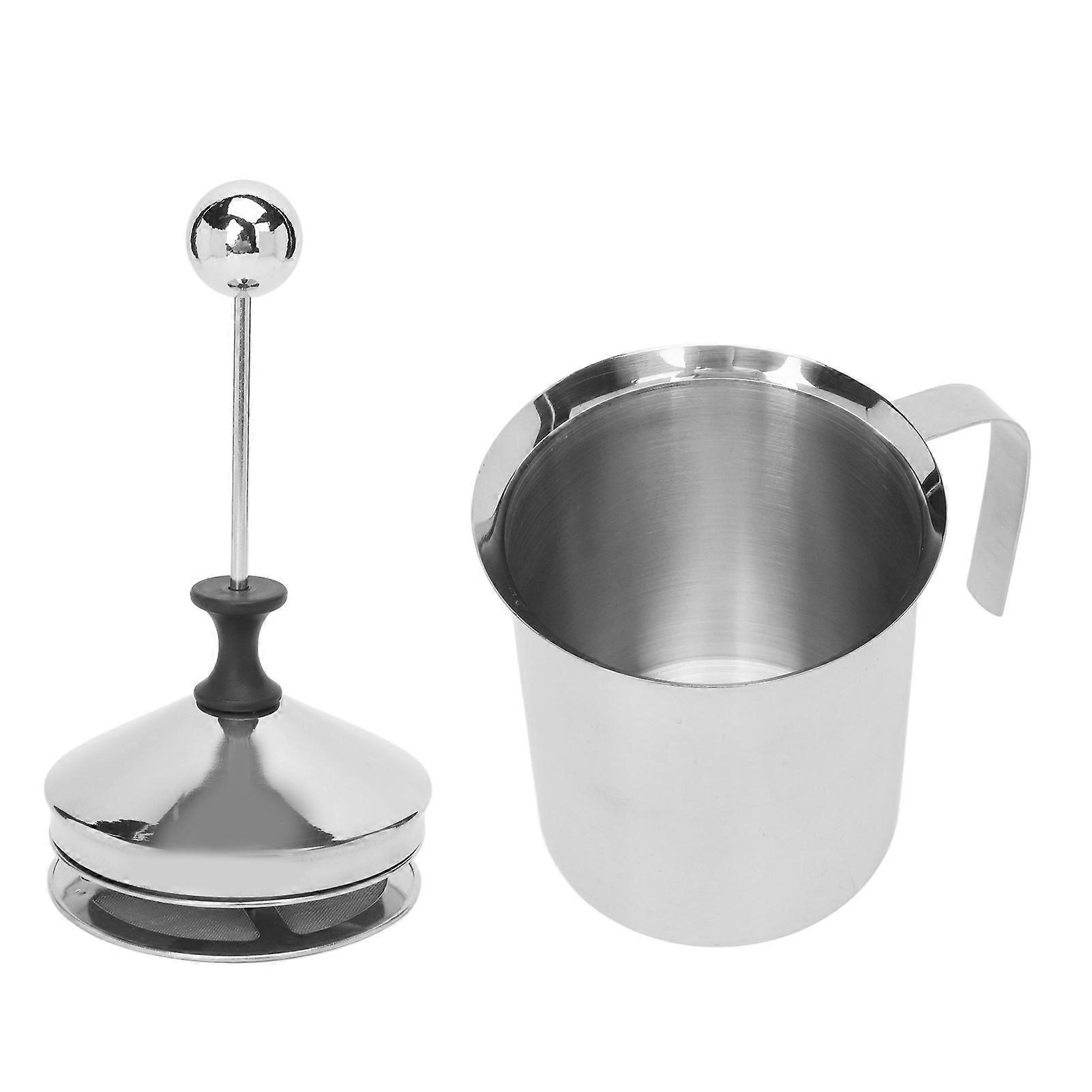 Manual Milk Frother 304 Stainless Steel Double Layer Brushed Process 800cc Capacity Wide Handle Coffee Frother 