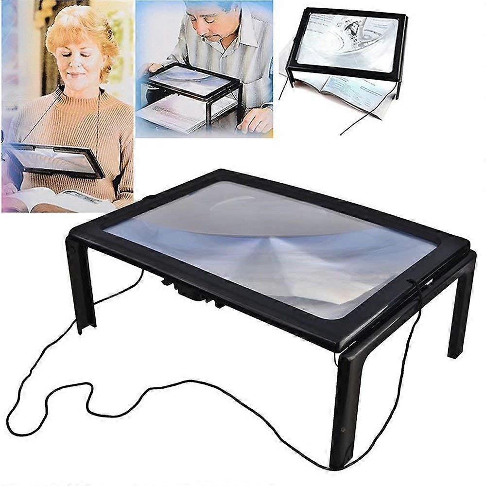 Magnifying Glass With LED Light 3X Magnification A4 4 LEDs Foldable Stand Or Neck Strap Battery Operated For Seniors