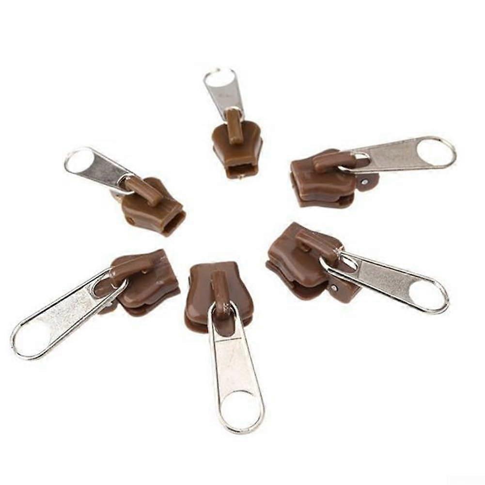 Simplified zipper system, 6piece replacement set, compatible with plastic and nylon zippers (coffee)