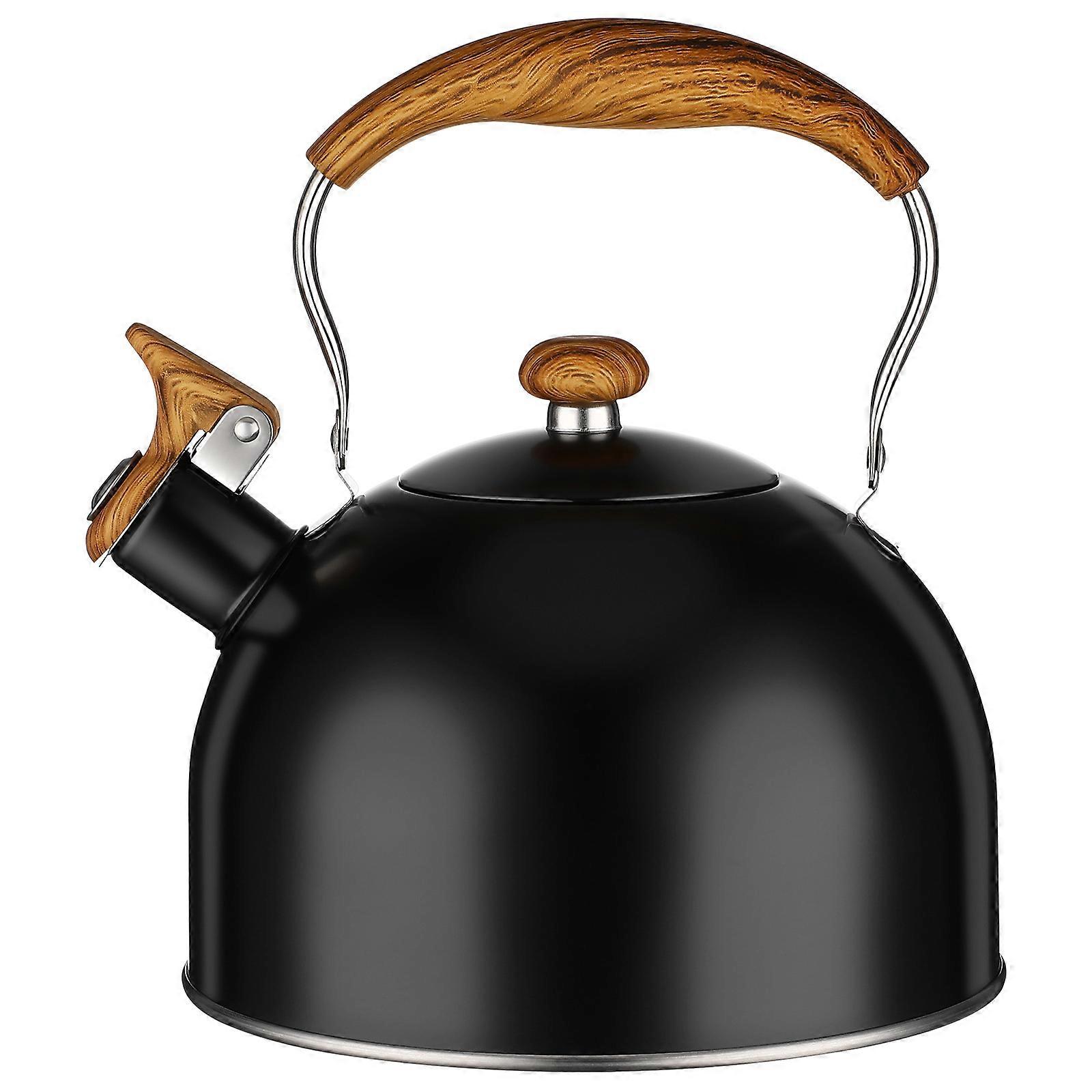 Stove Top Whistling Kettle With Wooden Handle Round Shape Stainless Steel For Household Users 1Set