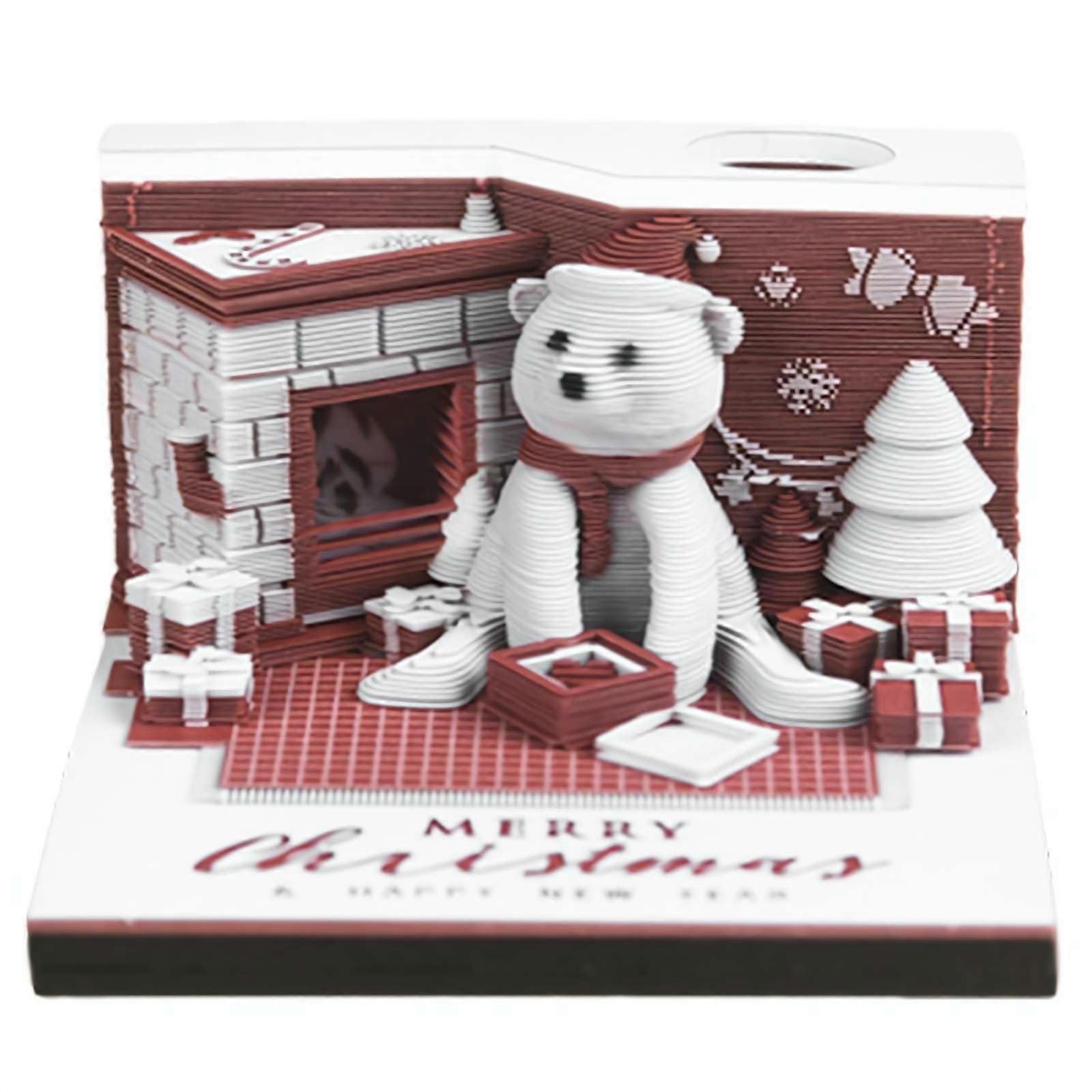 3D Art Calendar Memo Pad  Creative Timepiece Calendar Christmas Bear Notepad