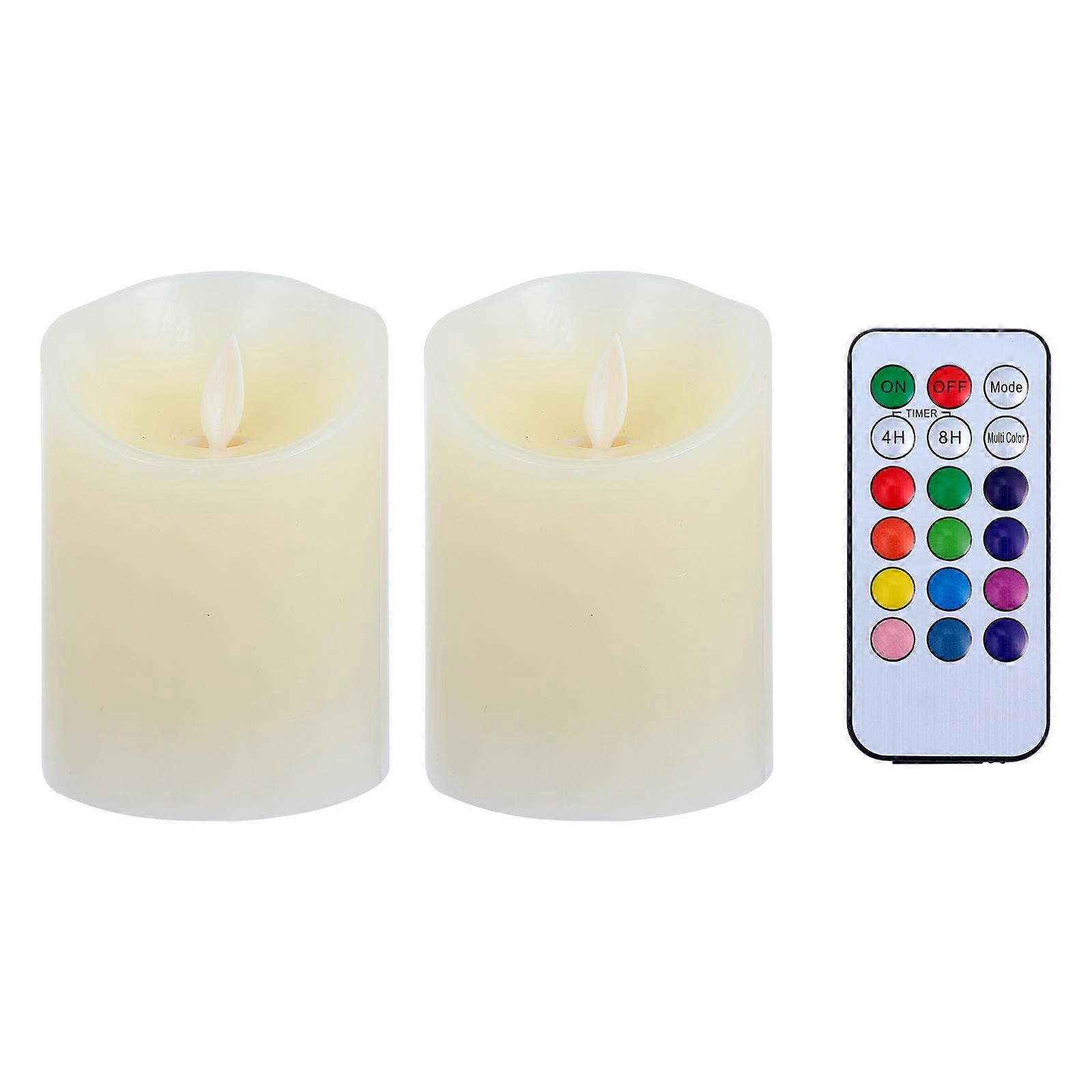 Colored Flameless Candles LED Light Candles with Remote Control Flickering Flame for Home Decor 2Pcs