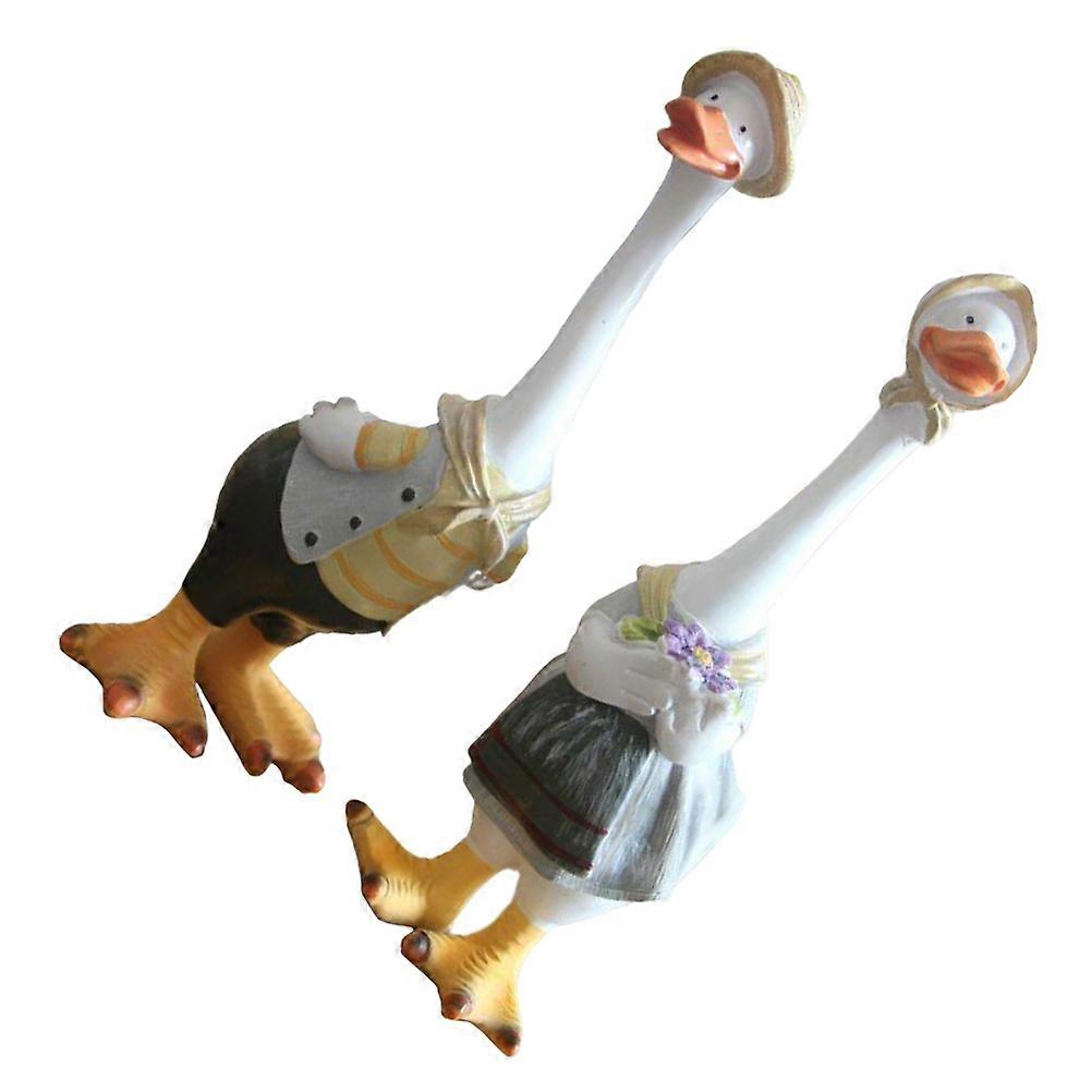 Resin Ducks Statues Desktop Adornment Living Space Decoration Multi Color 2Pcs