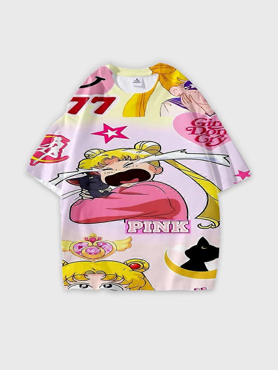 T-shirt round neck Role Pattern loose short sleeve D2298