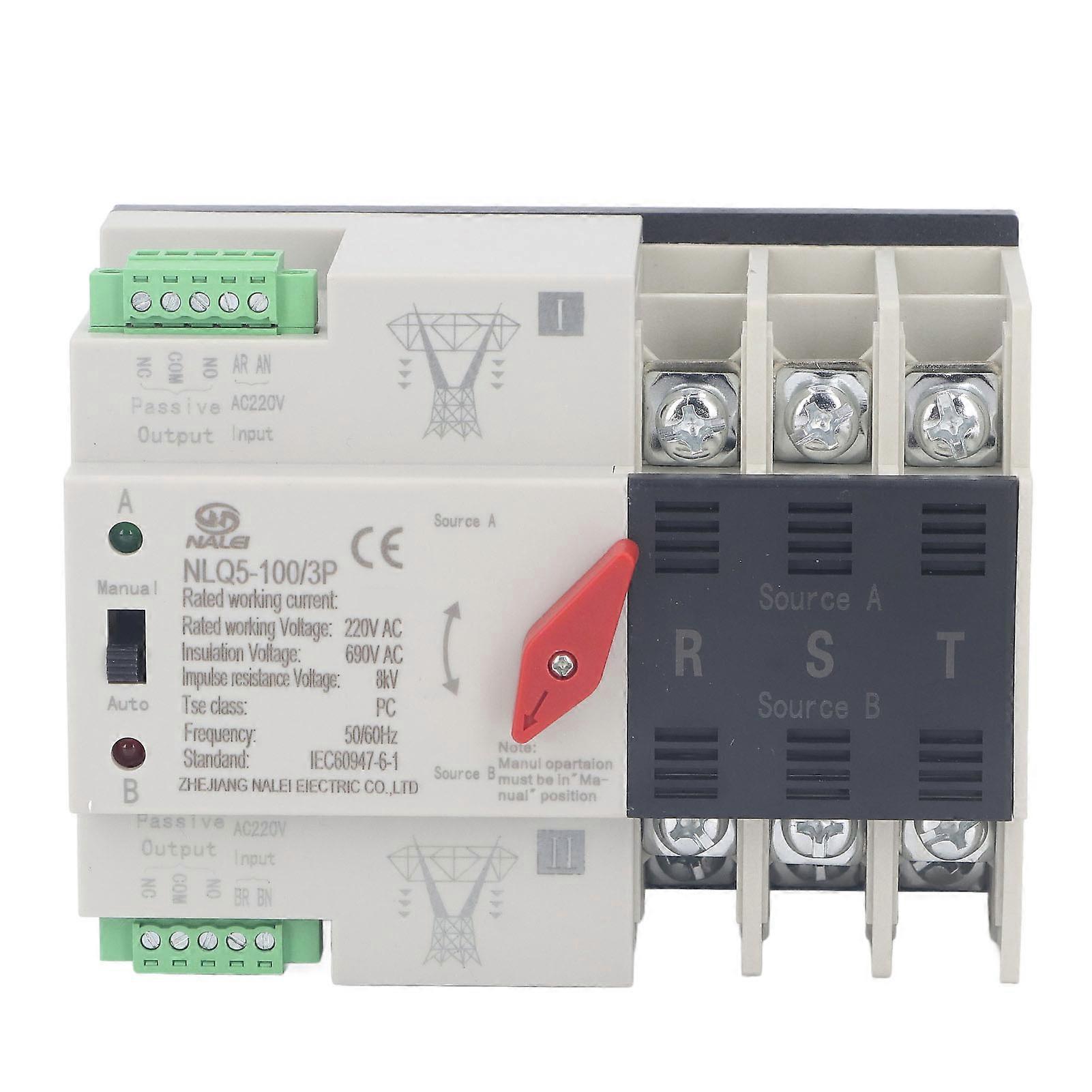 Dual Power Automatic Transfer Switch 3P Fast Switching Control Switch Silver Contact AC 220V for Safety