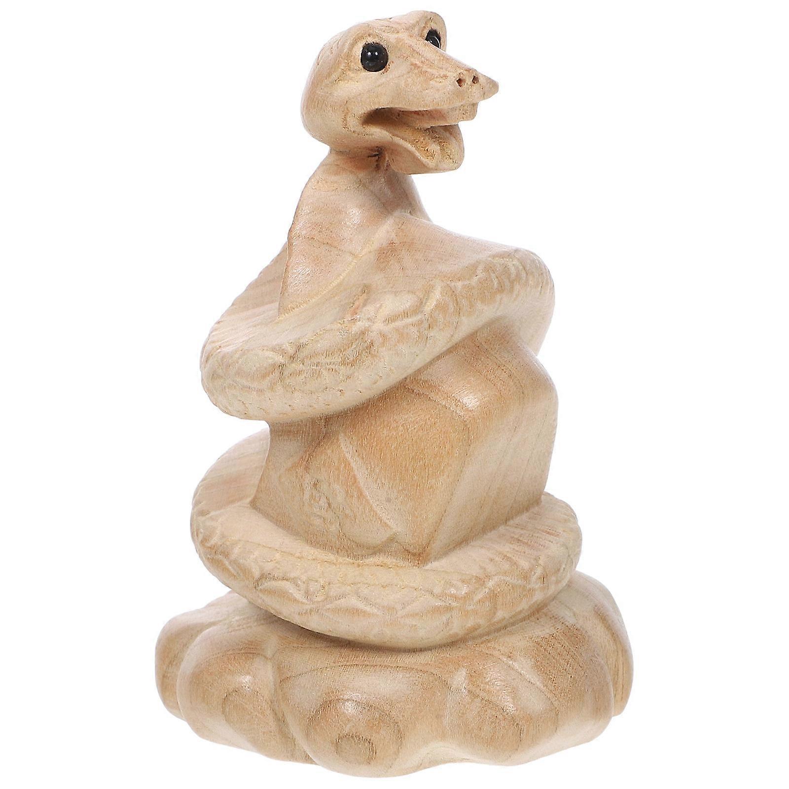 Realistic Wooden Snake Figurine for Decoration Khaki Color Lifelike Simulation Snake Statue 12.6 x 2.8 x 2.4 Inches