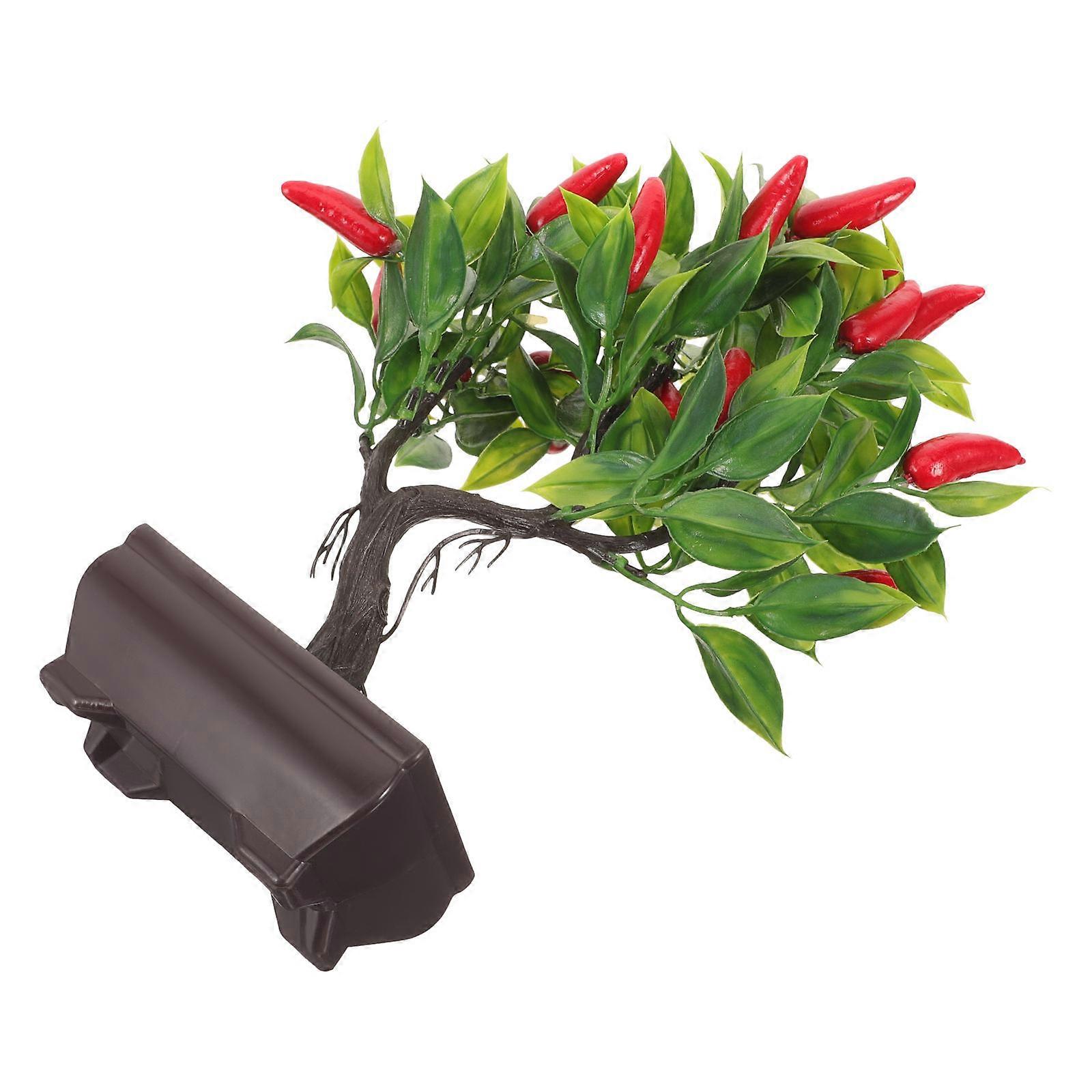 Realistic Artificial Chili Tree Bonsai in Red Plastic for Home Office Decor Fits Small Spaces 6 Inches