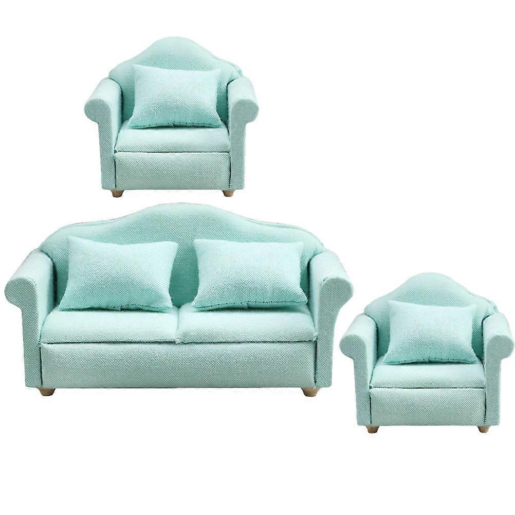 Miniature Dollhouse Furniture Set – Decorative Mini Sofa Armchairs in Deep Green Fabric for Dollhouse Decor & Photo Props