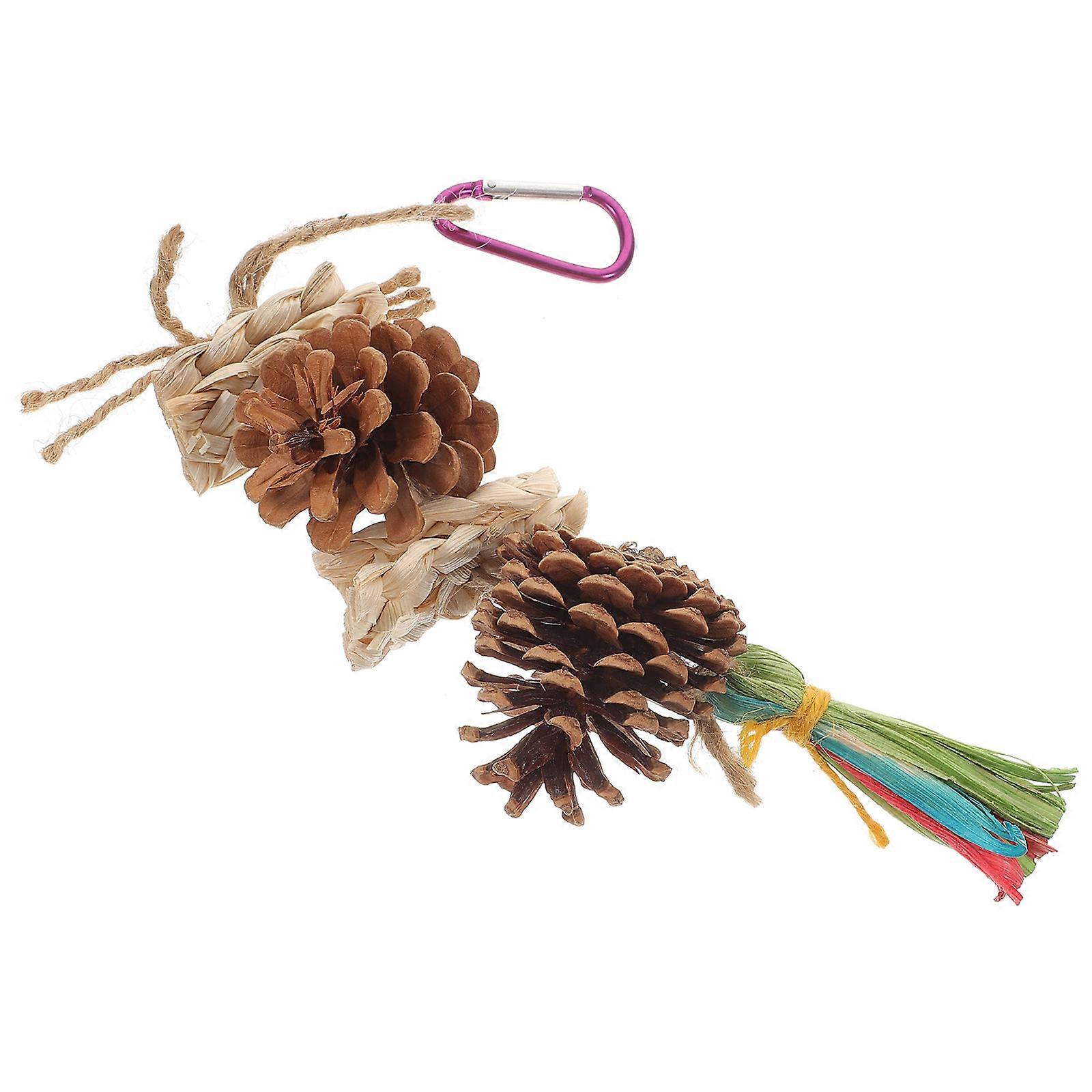 Natural Bird Teething Hanging Pine Cone Chewing Toy with Macrame Decoration for Parrot Cages – Durable & Safe Cage Accessory