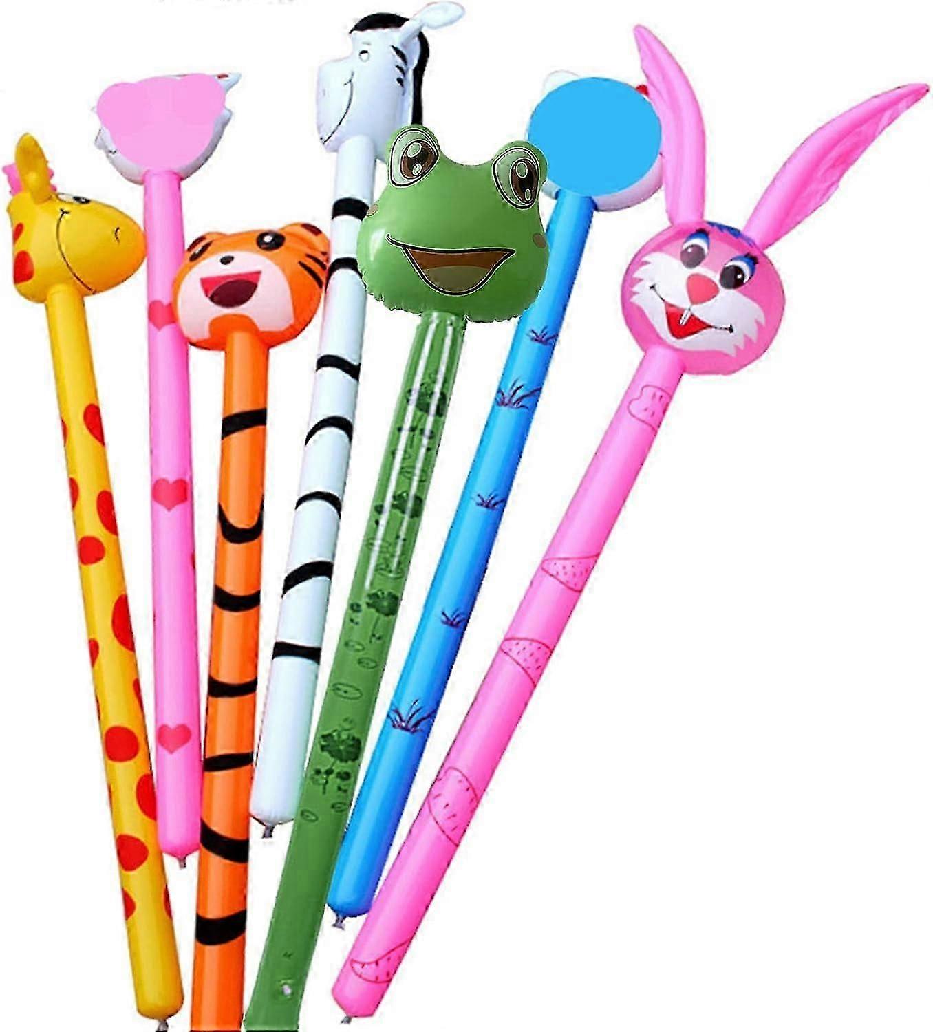 Inflatable Animals Stick, 10Pcs Long Stick Balloon Toy with Animal Head, Inflatable Balloon Toy with Sound, Including Tigers, Giraffes, Rabbits, Eleph