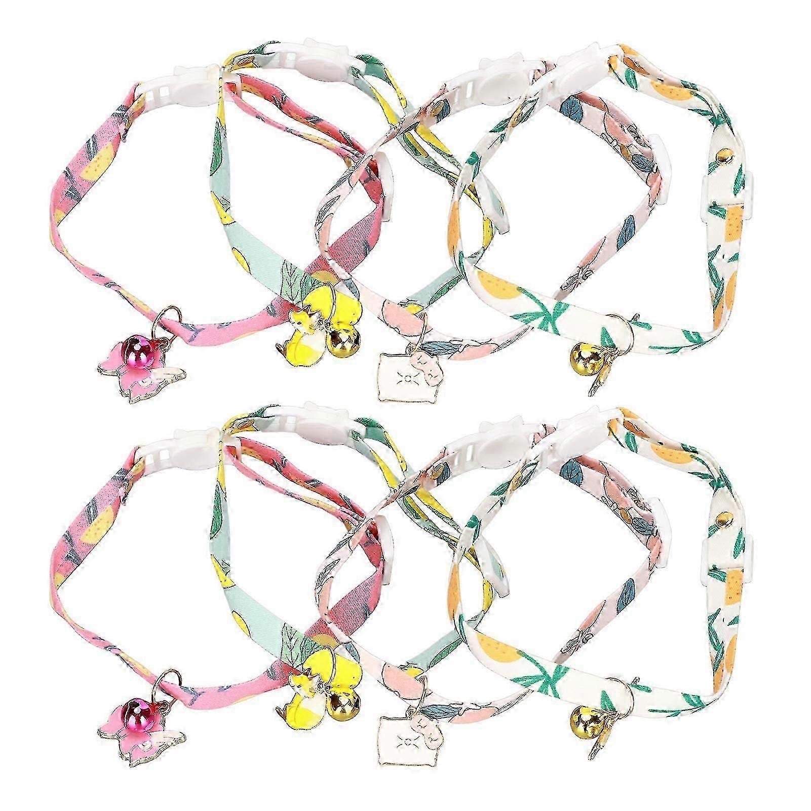 8pcs Dog Collar Print Flower Cute Patterns Adjustable Soft Cat Collar with Bell