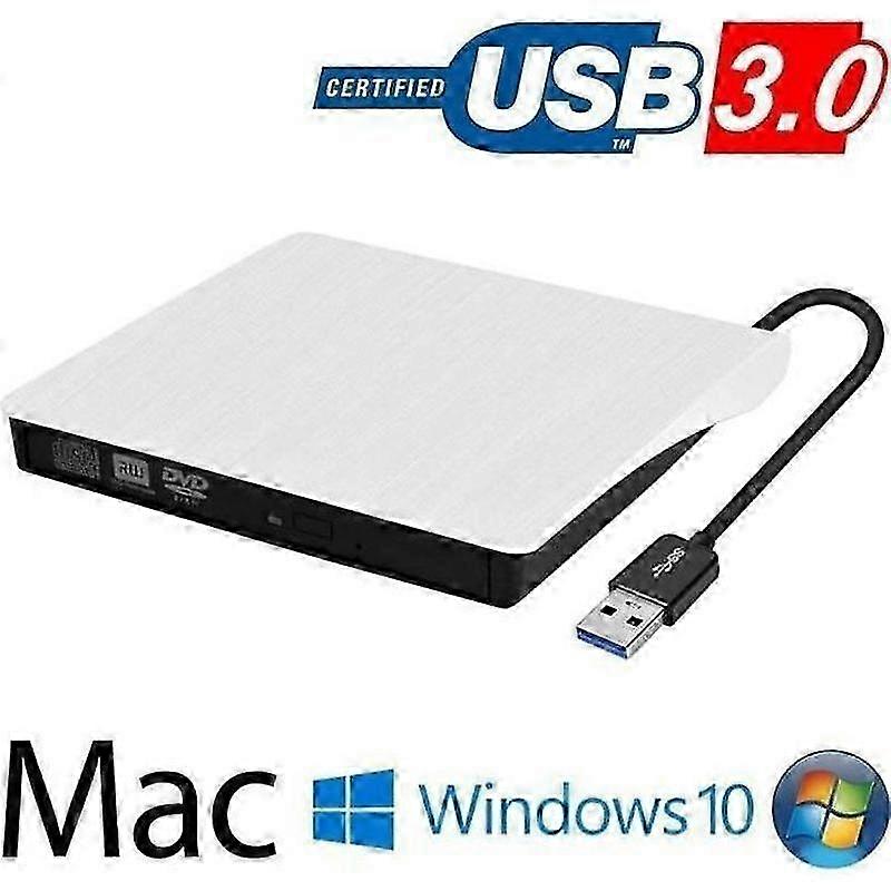 External DVD Burner - Unspecified - Ultra Slim - USB 30 - Windows and Mac Compatible - White 2025