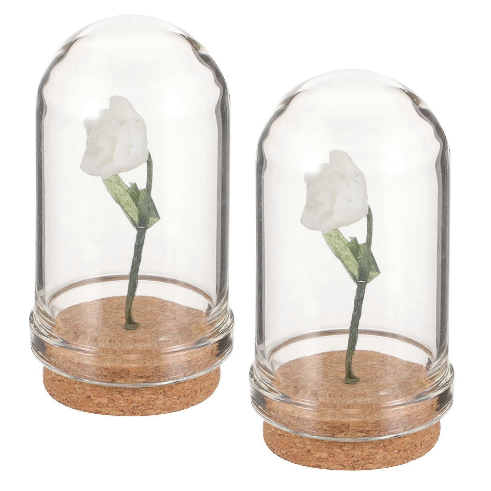 Miniature Glass Dome with Resin Rose for Decoration Easy to Maintain and Display 2 Pieces