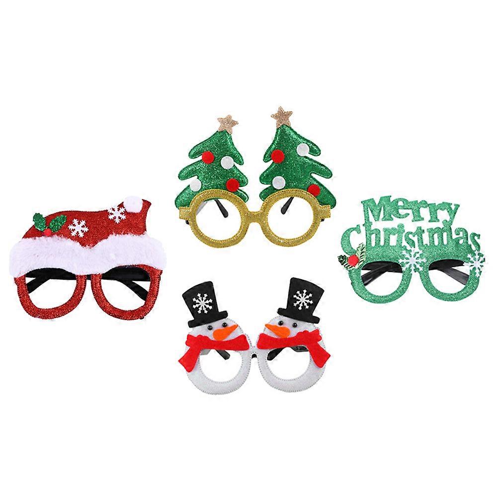 4pcs Christmas Glasses Frames for Xmas Party Photo Props with Santa, Snowman, Reindeer & Tree Designs – Holiday Celebration Accessories for Adults