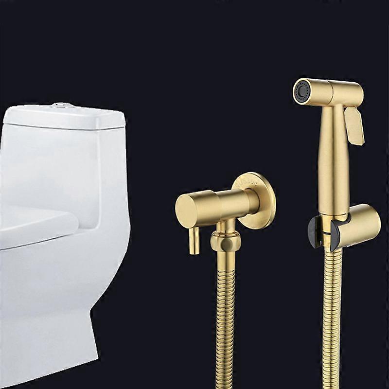 Handheld Bidet Handle Toilet Sprayer Head Kit Bidet with Hose Stainless Steel Faucet Sprayer Bathroom Douche Kit Brushed Gold