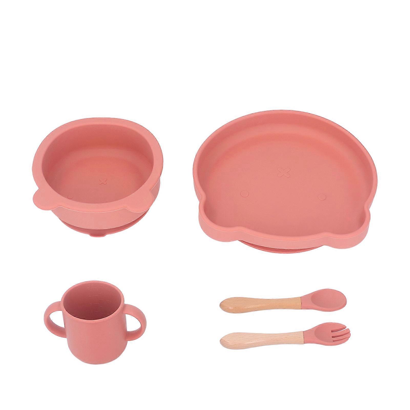 Baby Feeding Set Cute Bear Shape Soft Safe Silicone Toddler Suction Plate Bowl Cup Fork Spoon Set for Weaning Type 1