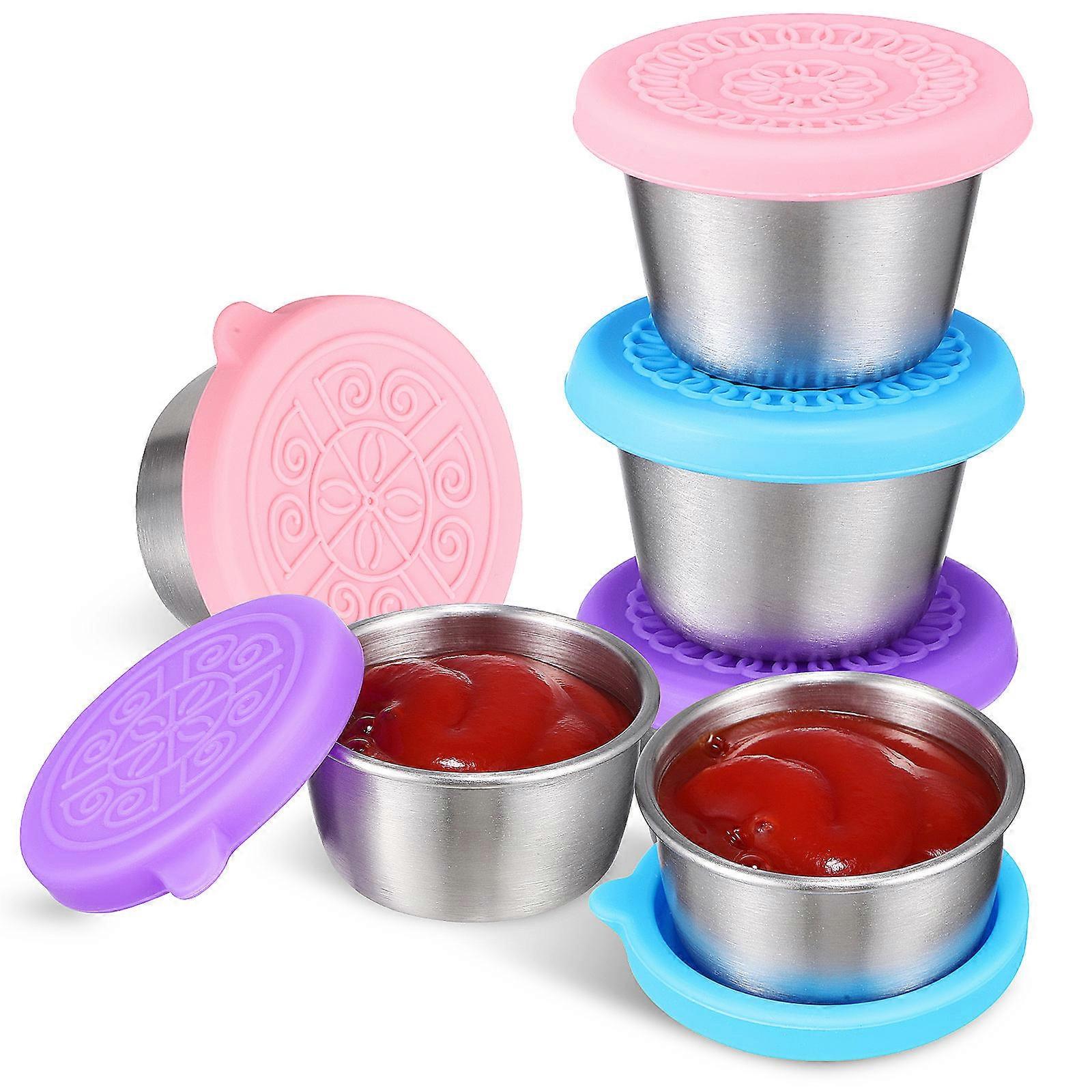 6pcs Stainless Steel Salad Dressing Containers with Silicone Lids – Leakproof, Portable Condiment Cups for Lunch and Dipping Sauces