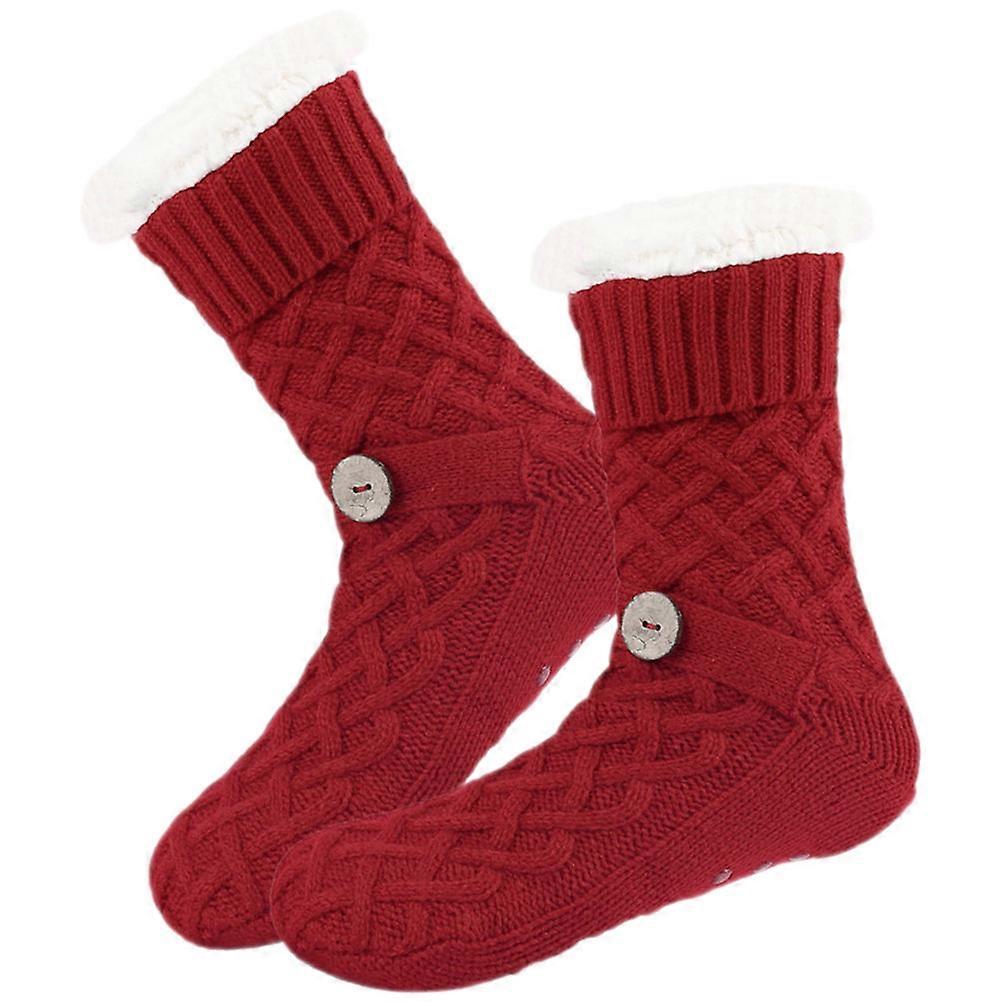 Thick Warm Fuzzy Christmas Socks For Home Use Fits US Women's Sizes 6-10 Red 1 Pair