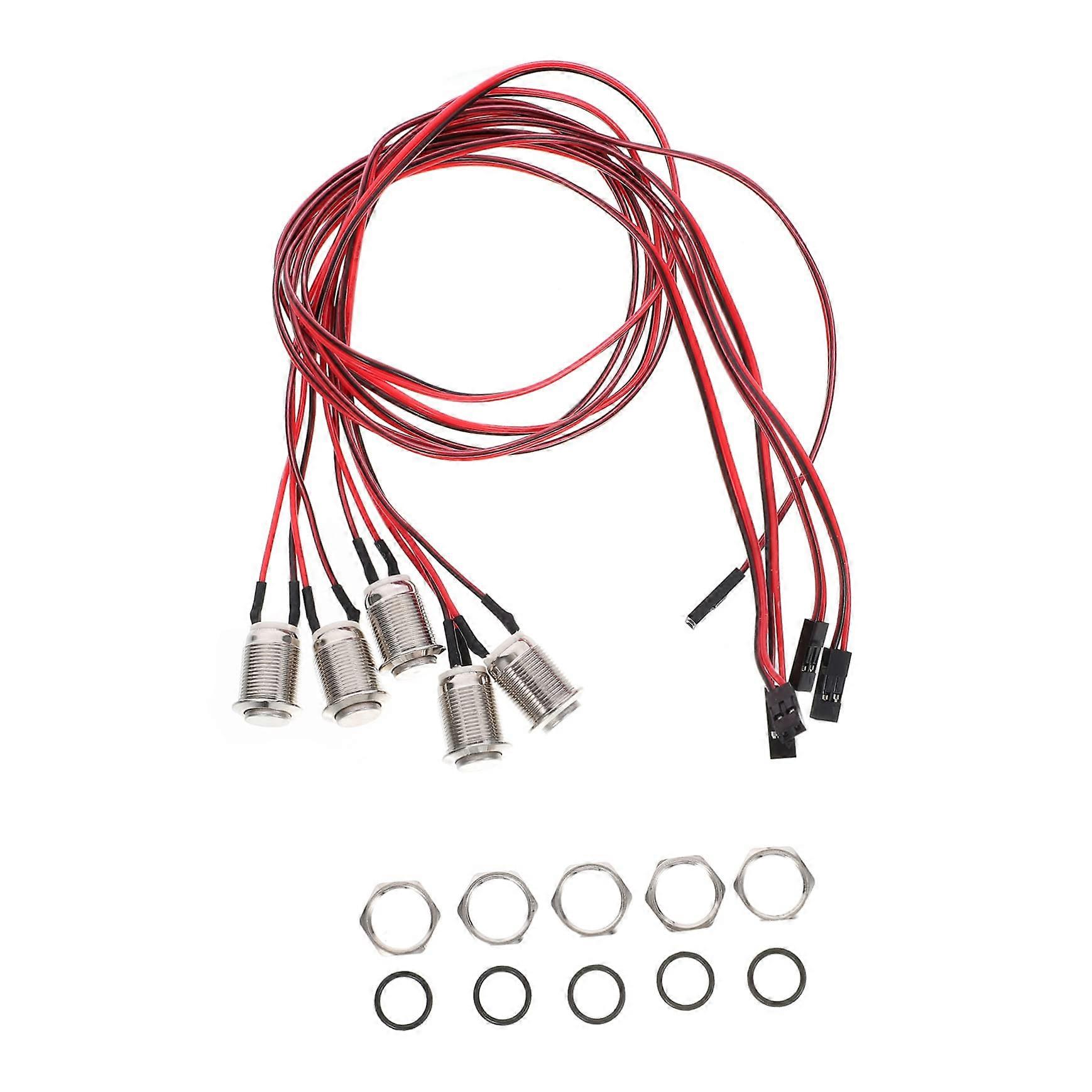 5piece momentary push button switch with silver housing and prewiring, durable machine switch for auto, PC, power, and horn control