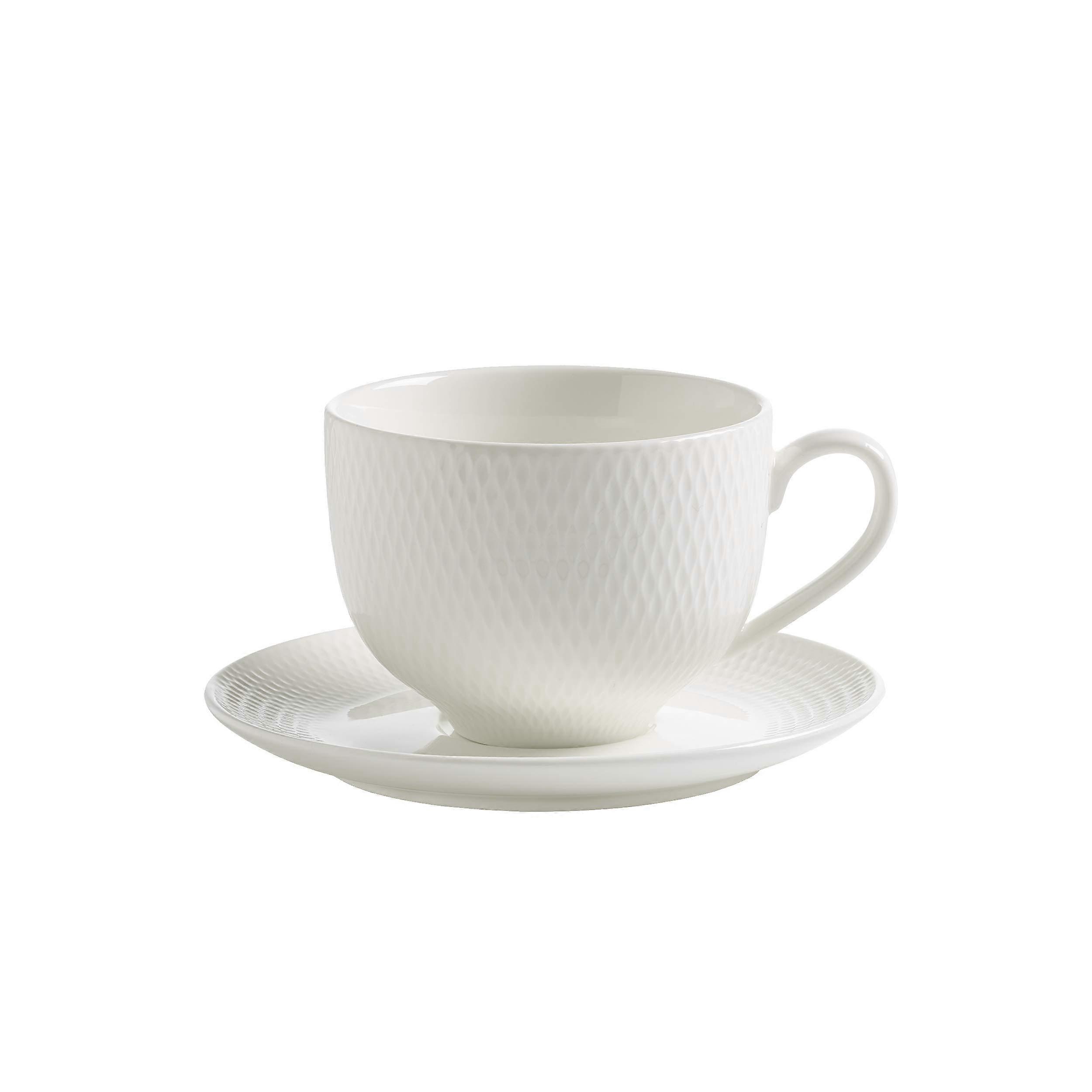 Basics Diamonds DV0028 White Porcelain Tea Cup and Saucer Set, 220 ml Capacity, Elegant Design for Everyday Use
