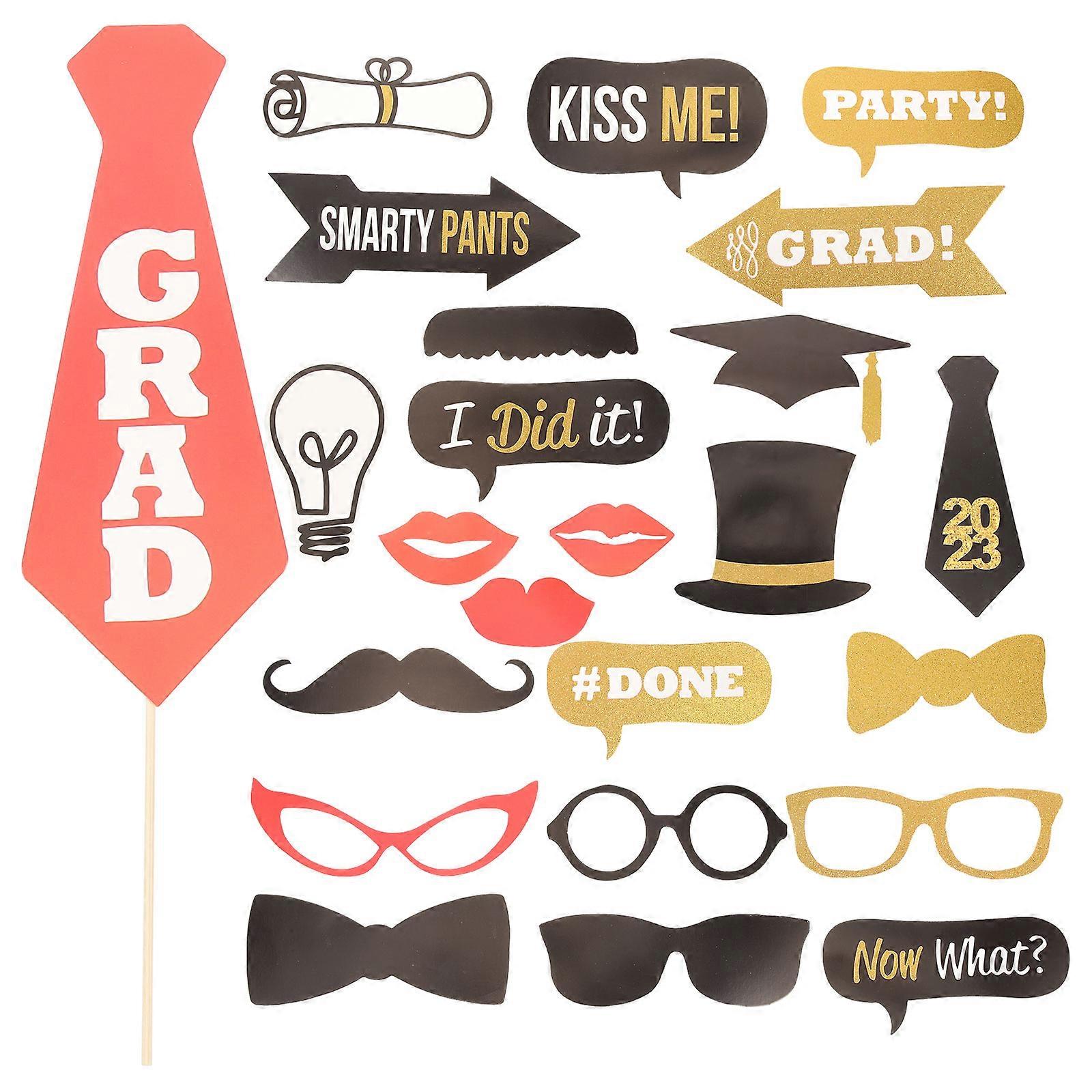 Graduation Accessories 24Pcs Premium Paper And Wood Assorted Color Props For Fun Photo Taking Graduation Parties