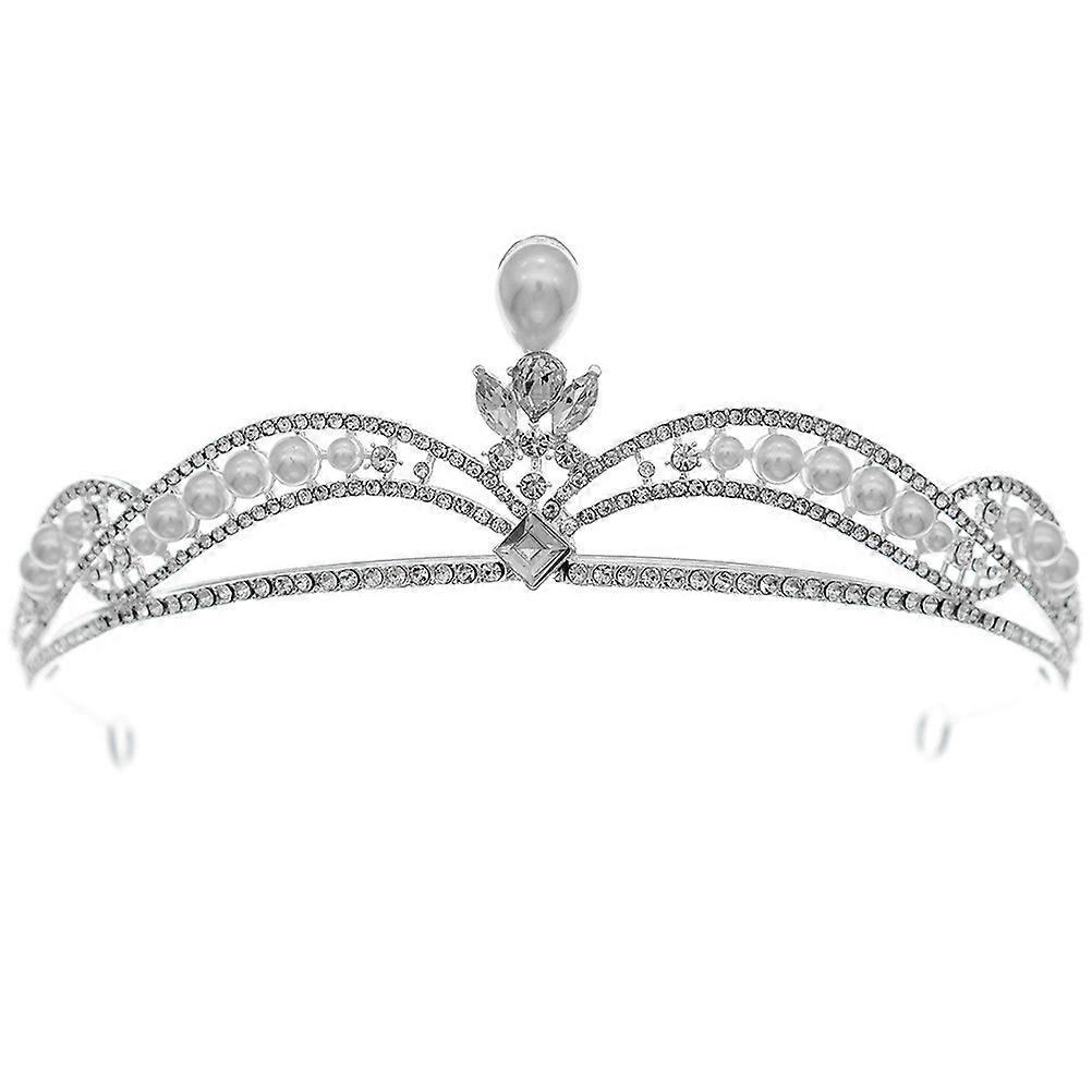 Elegant Silver Bridal Crown with Rhinestone and Artificial Pearl for Decor and Photos