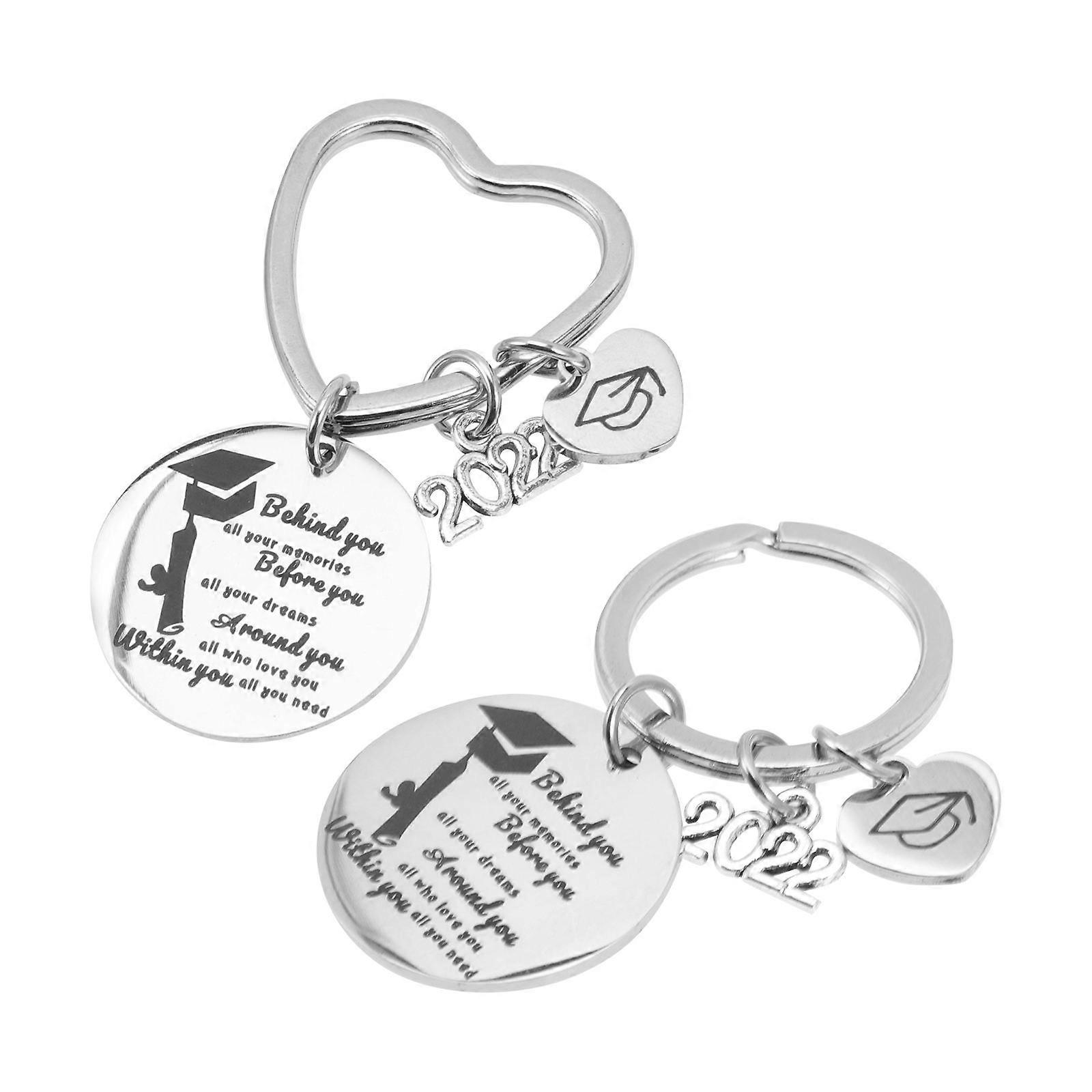 Graduation Themed Keychain 2022 Graduation Key Ring Unique Bag Hanging Decor For Friends Silver Keepsake 2Pack