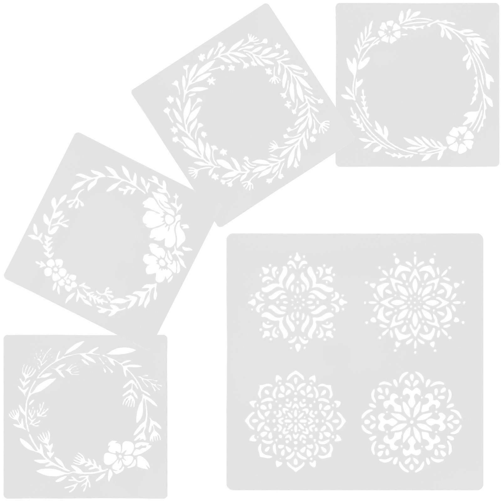 Reusable Stencils 5Pcs Drawing Templates for Artists 30x30cm White Design Perfect for DIY Projects