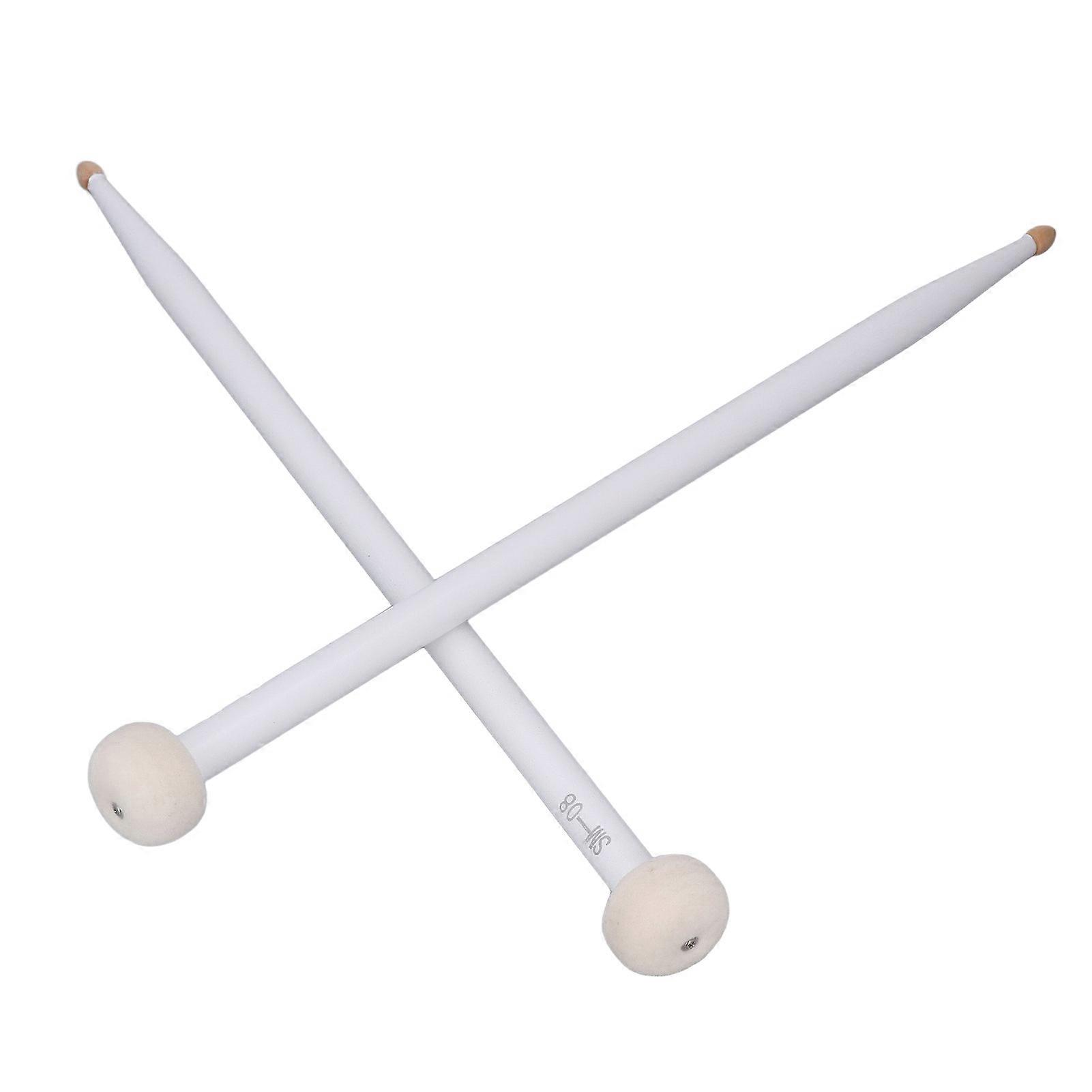 2Pcs Drum Mallet Felt Head Wooden Handle Non Slip Instrument Accessory Set Kit for Playing White 