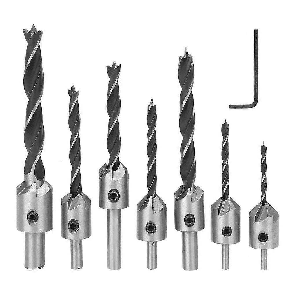 7-Piece Hex Shank Wood Drill Bit Set, 3mm to 10mm, 5-Cutting Edge Design, Adjustable Depth for Woodworking