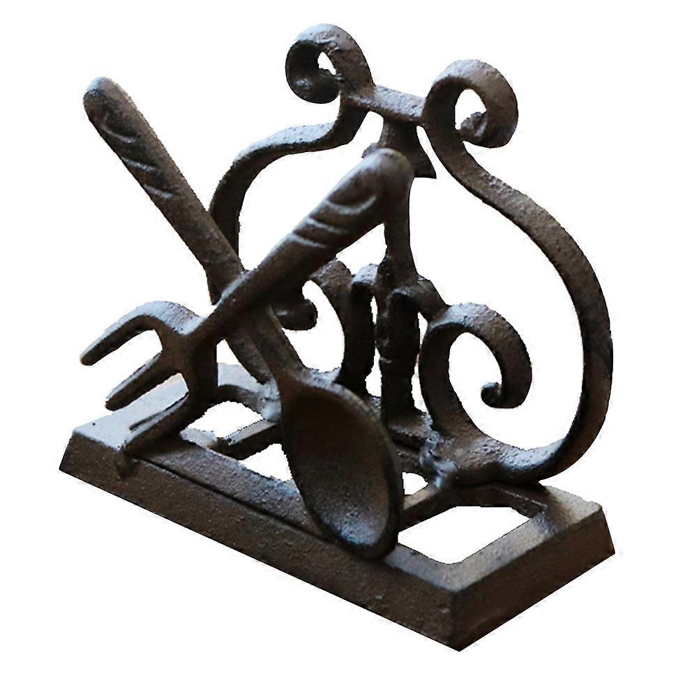 Vintage Cast Iron Tissue Holder Multi Functional Napkin Dispenser, Recipe Organizer & Desktop Ornament with Unique Spoon Design for Kitchen or