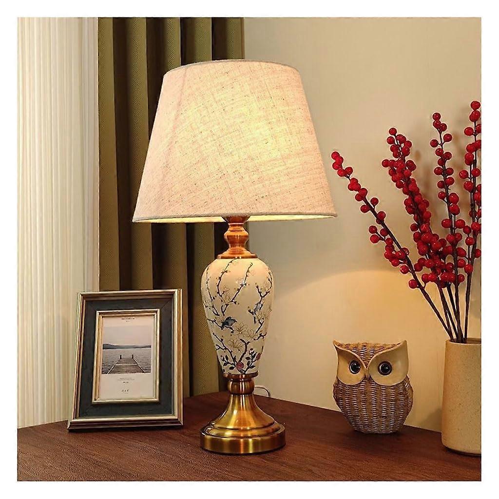 Ceramic Table Lamp for Desk, Simple Bedroom Table Light, Luxury Bedroom Night Lamp, Chinese Living Room Corner Lamp, LED Desk Lamp (b)